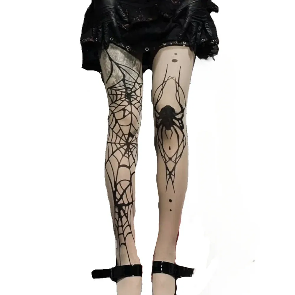 2024 New Vintage Dark Gothic Fishnet Tights - Women's Emo Alternative Sexy Spider Web Witch Pantyhose, Y2K E-Girl Cyber Punk Hosiery