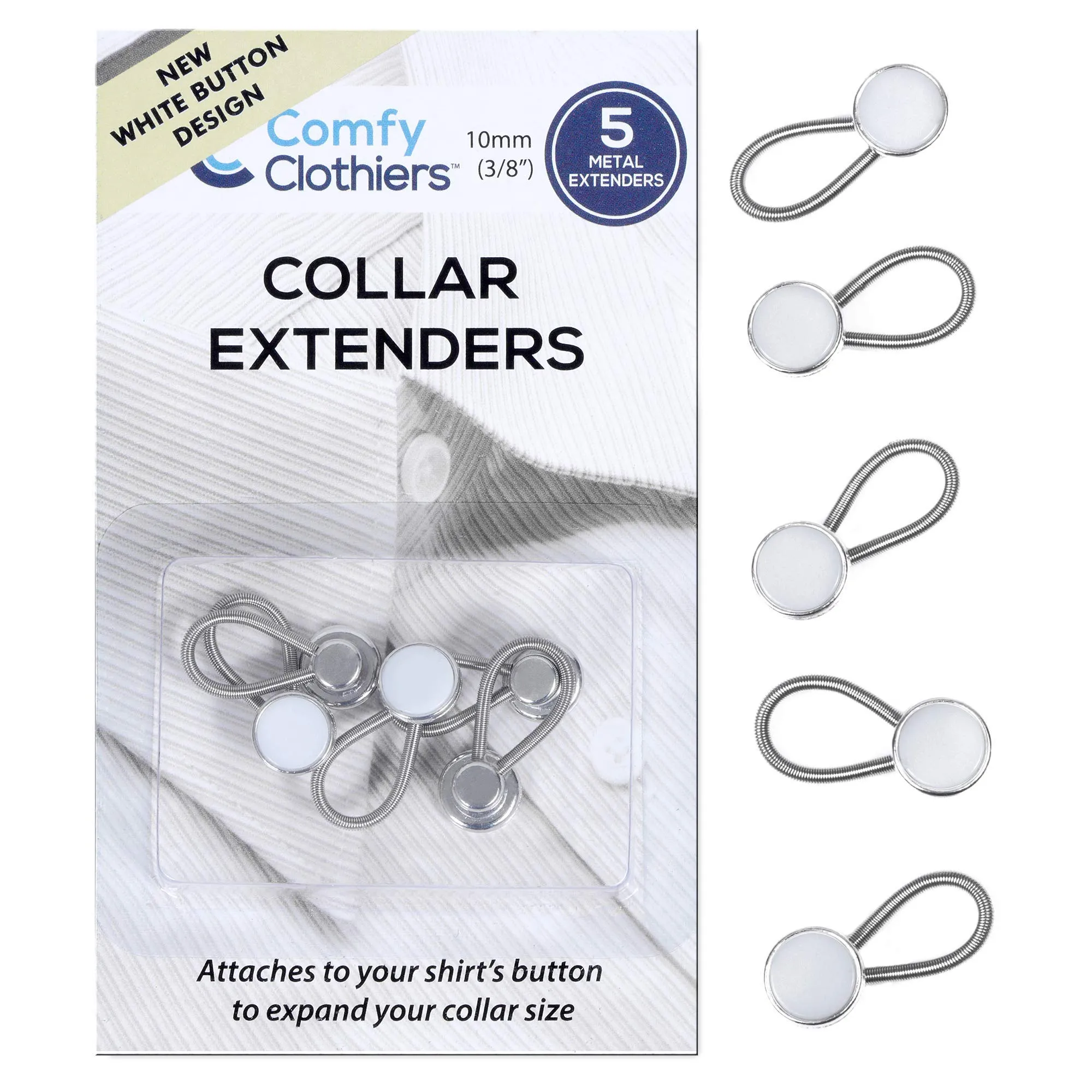 5-Pack White Collar Extenders - Elastic Extenders For Dress