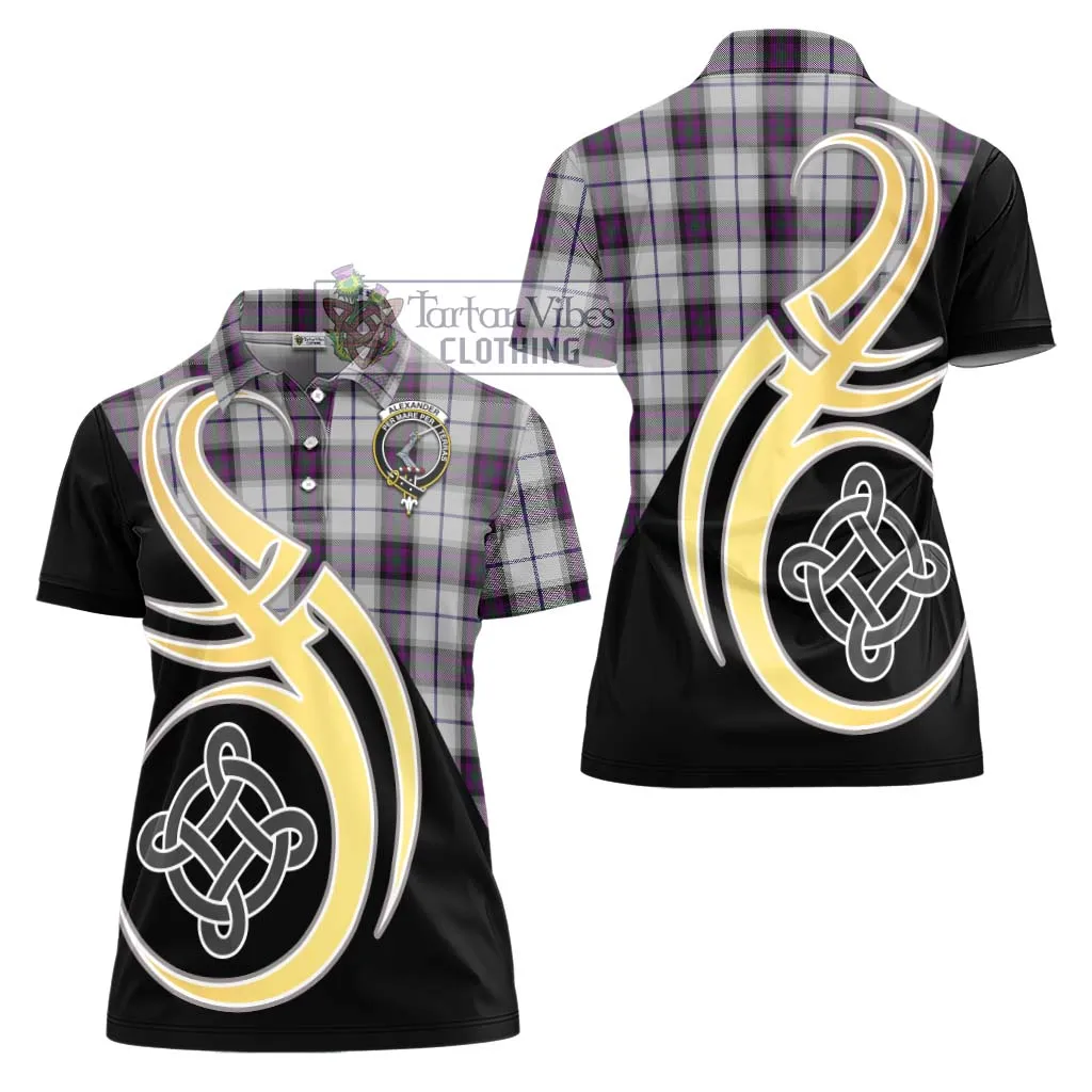 Alexander of Menstry Dress Tartan Women's Polo Shirt with Family Crest and Celtic Symbol Style