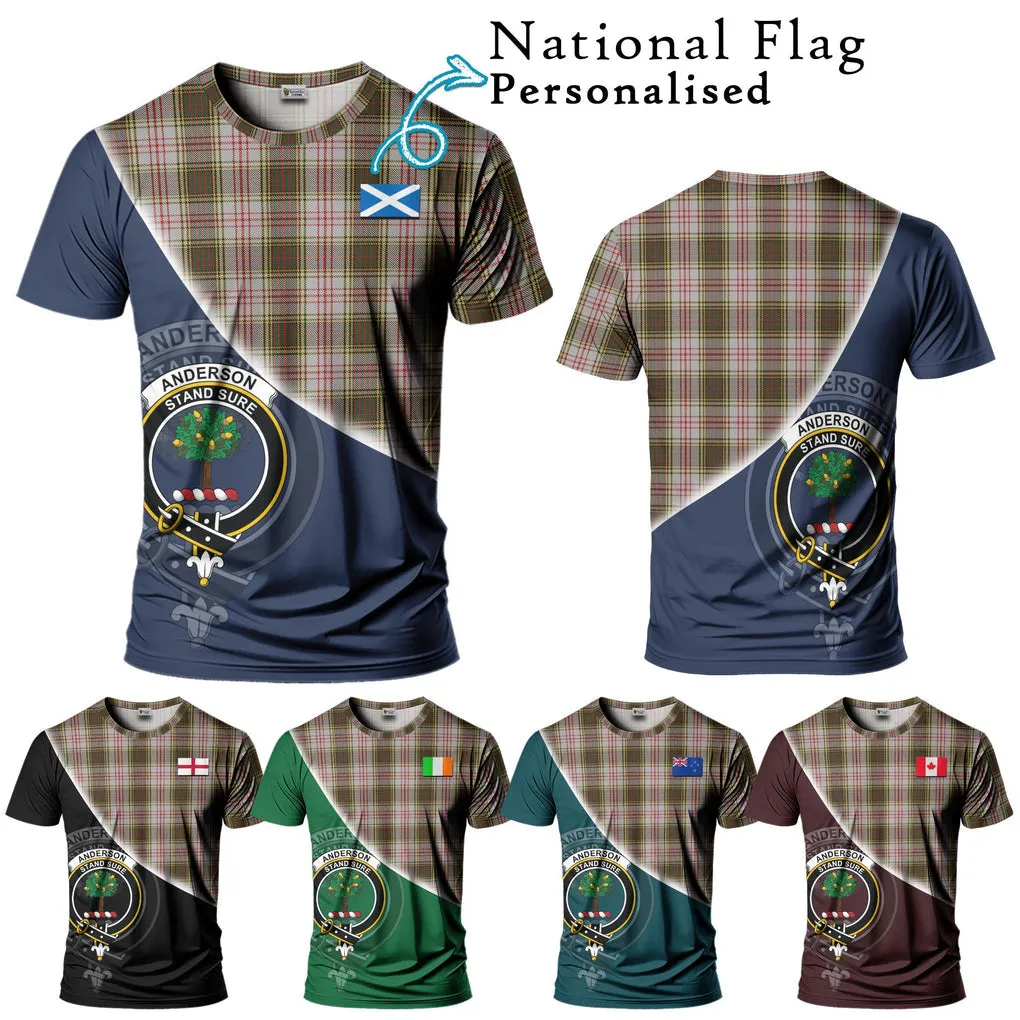 Anderson Dress Tartan T-Shirt with Personalised National Flag and Family Crest Half Style