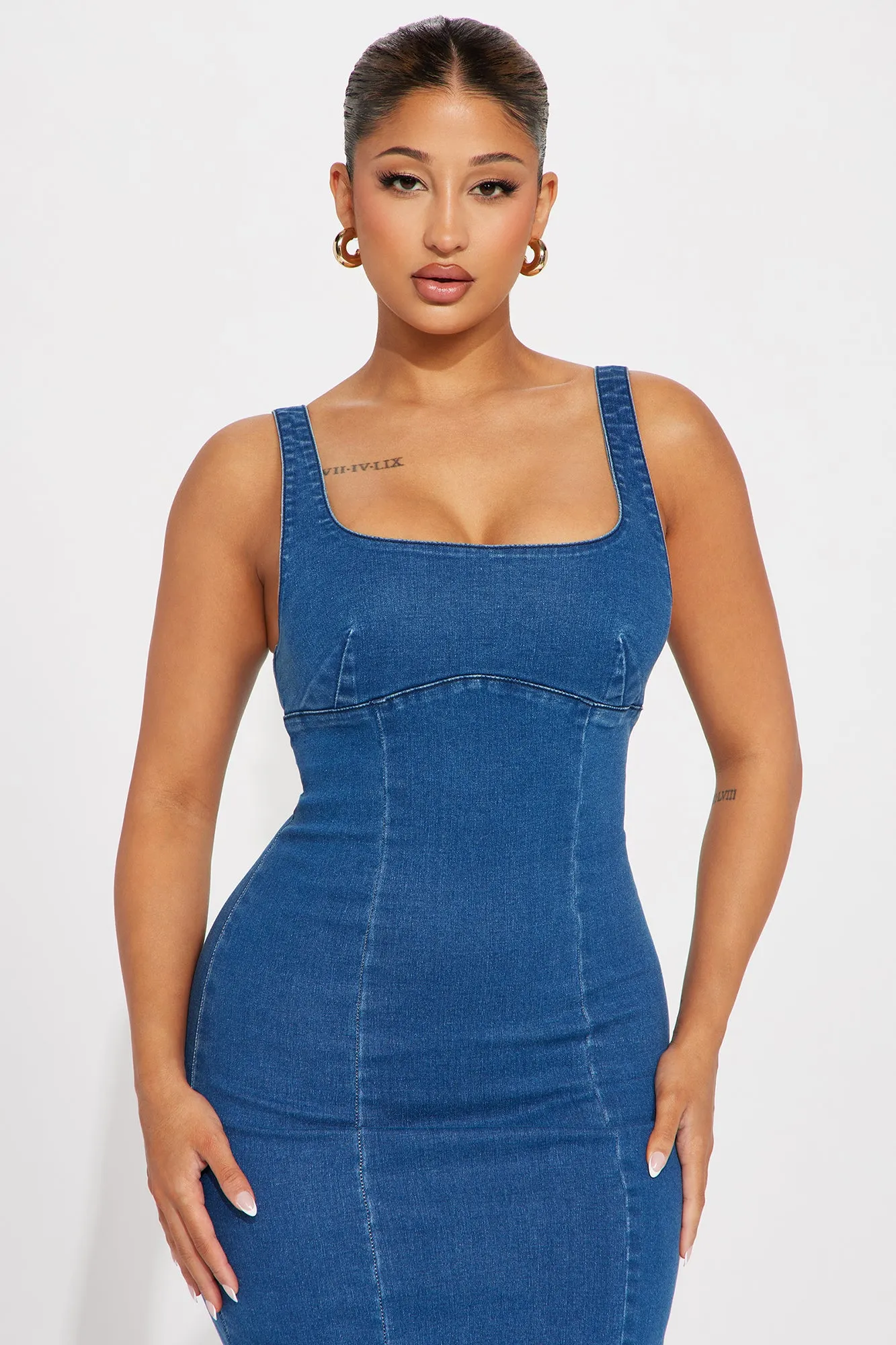 Angelina Denim Midi Dress - Denim