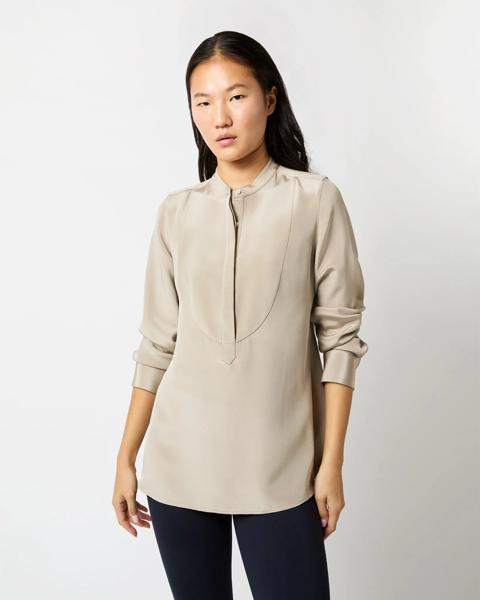 Anna Tunic in Birch Washed Silk Crepe de Chine