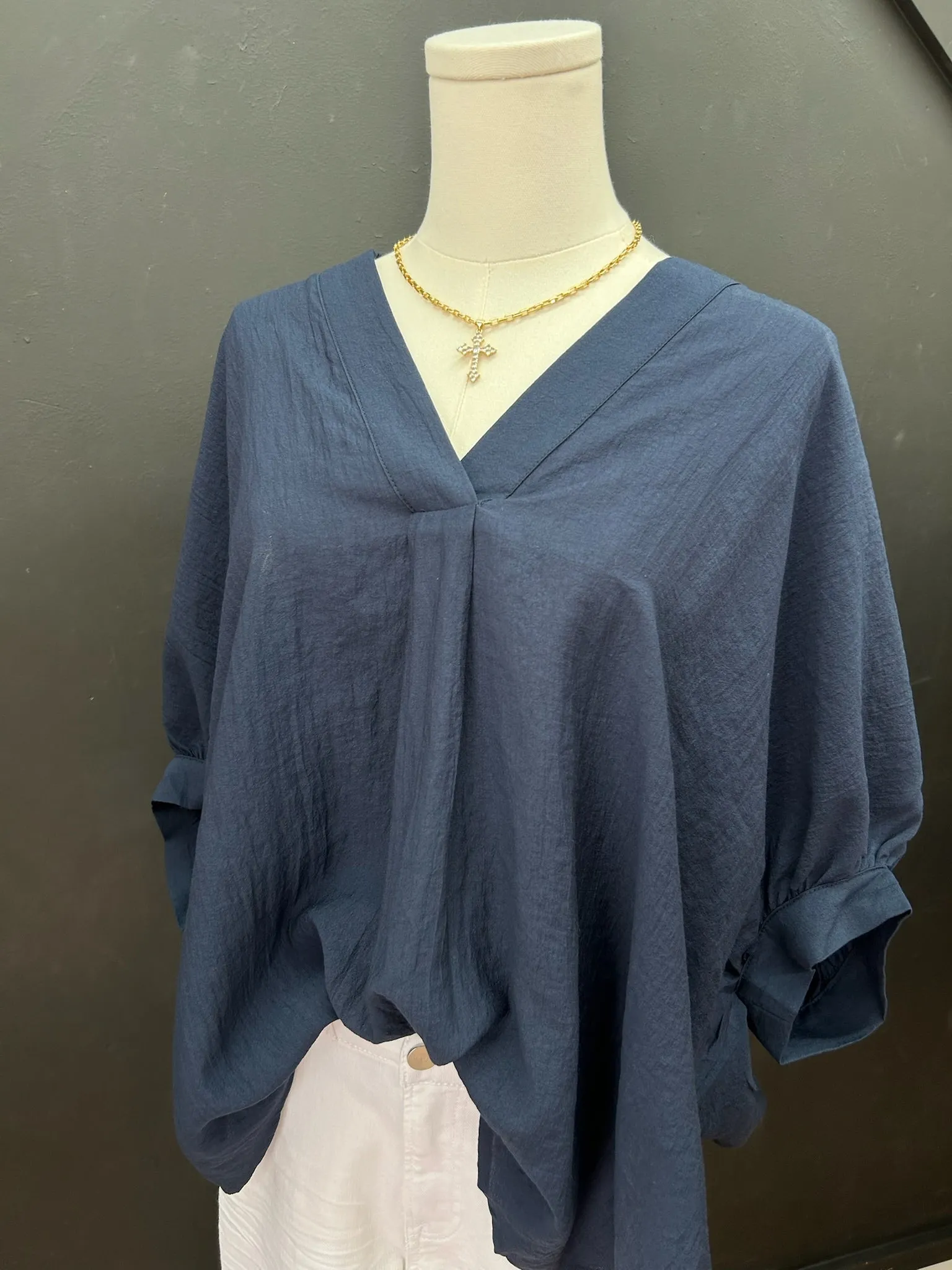 Any Day Now V-Neck Tunic Top - Navy