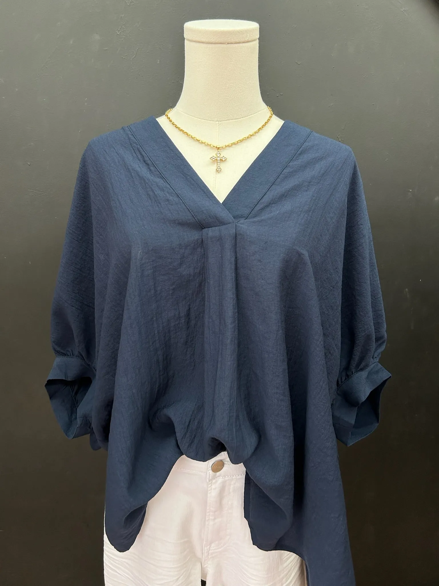 Any Day Now V-Neck Tunic Top - Navy