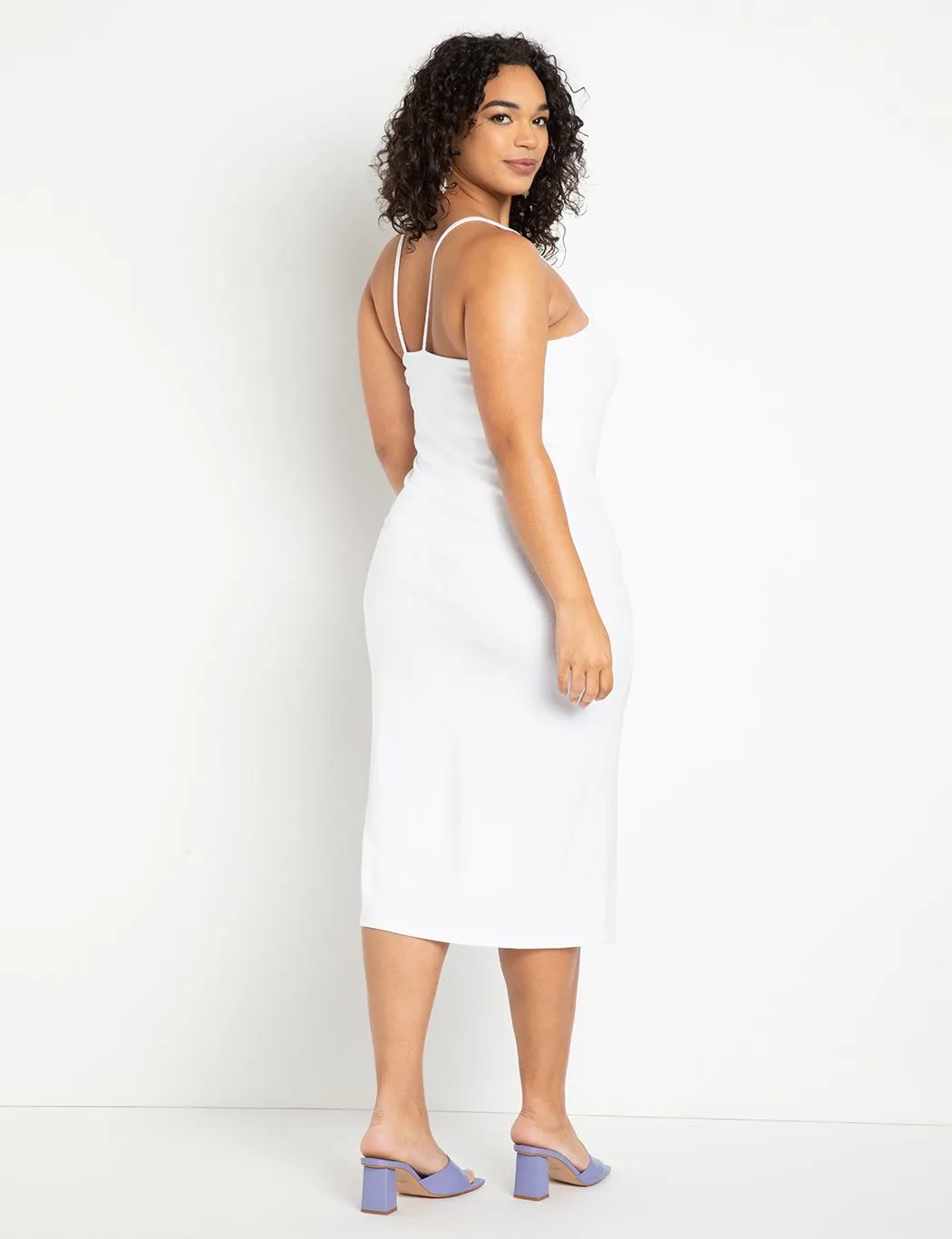 Asym Strap Ribbed Dress in True White