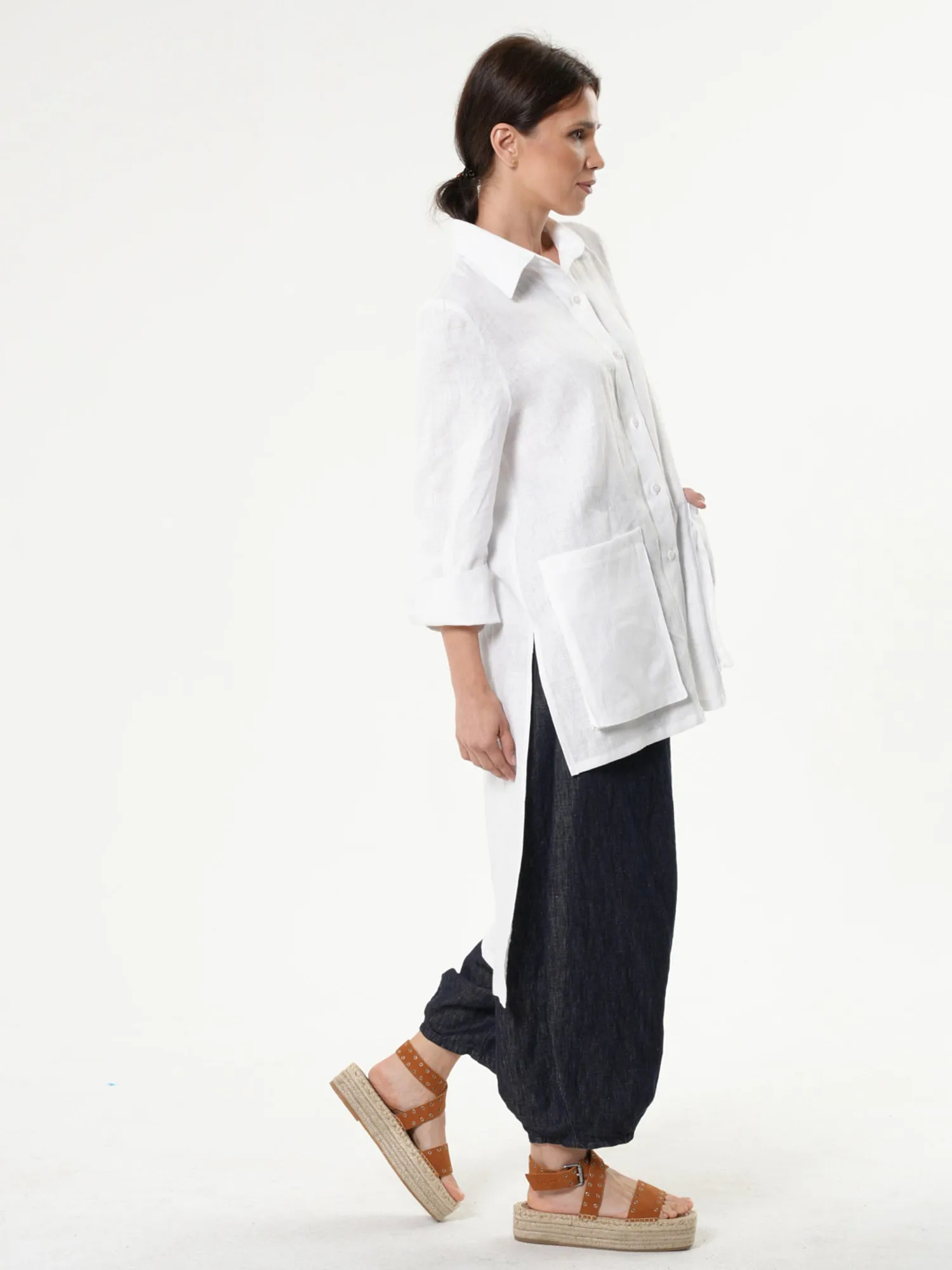 Asymmetric Linen Shirt In White