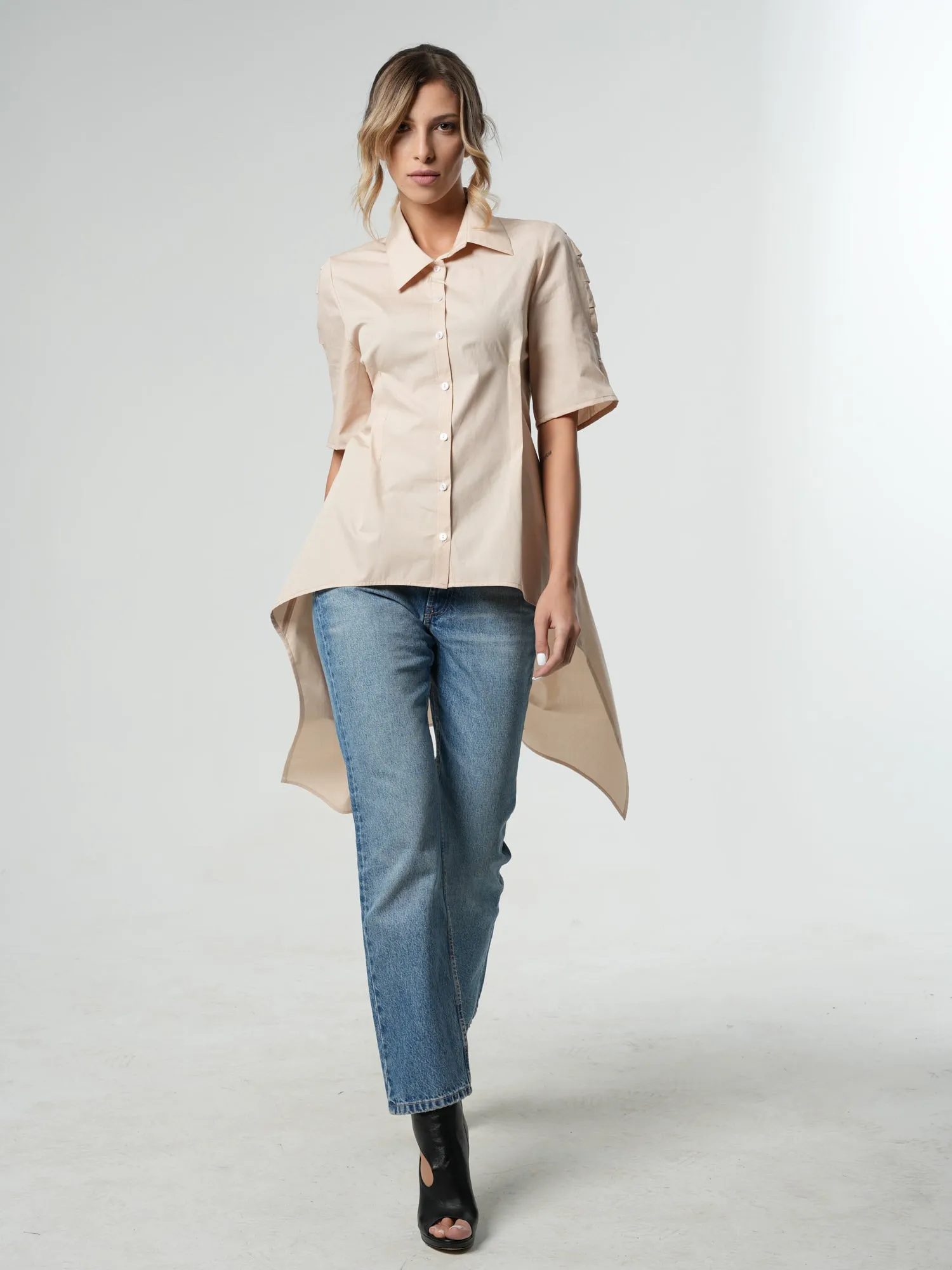 Asymmetric Shirt With Open Back In Beige