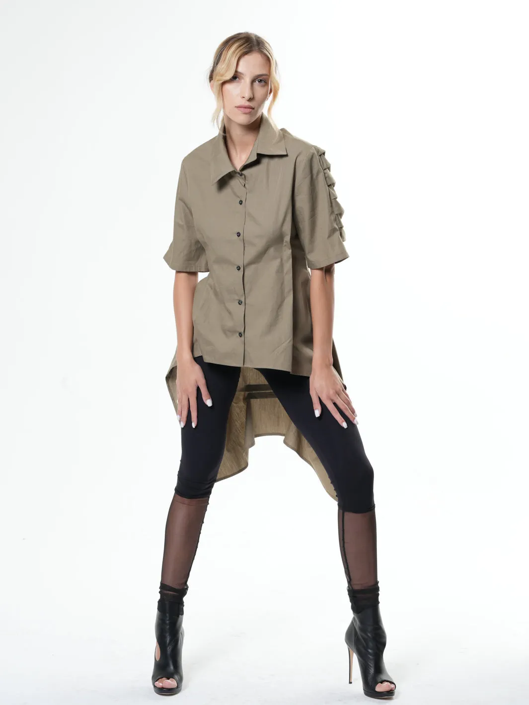 Asymmetric Shirt With Open Back In Beige