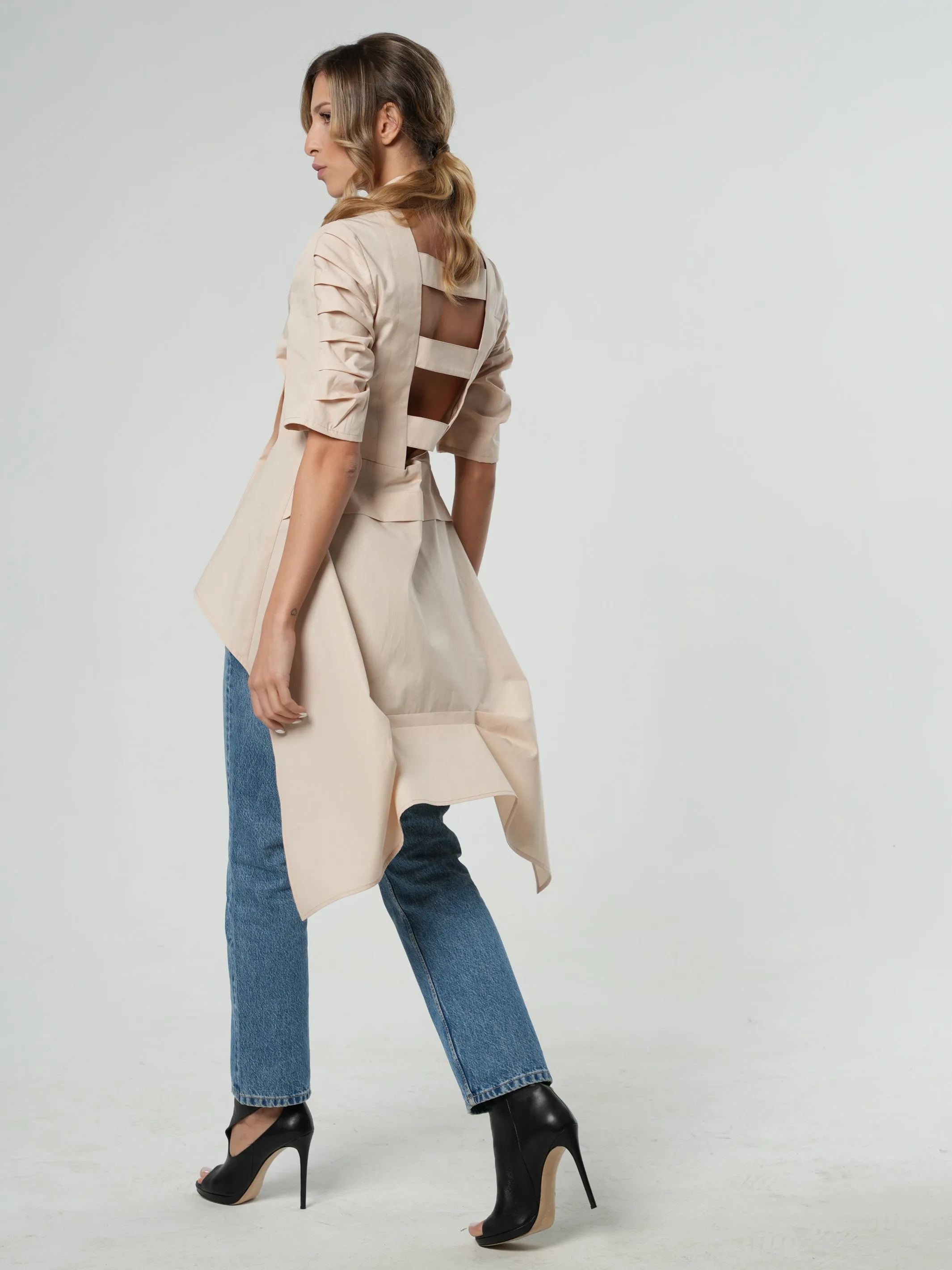 Asymmetric Shirt With Open Back In Beige