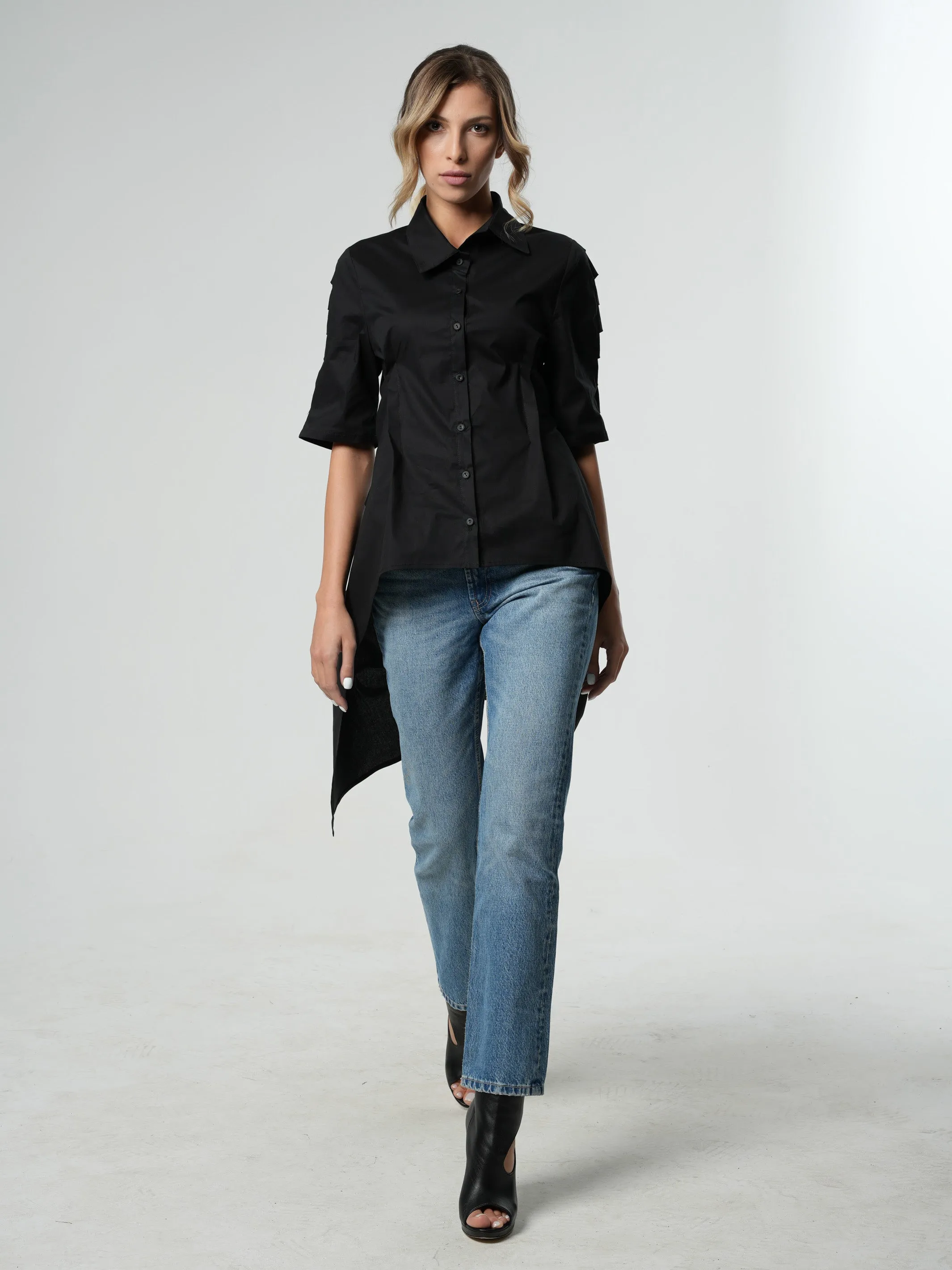 Asymmetric Shirt With Open Back In Black