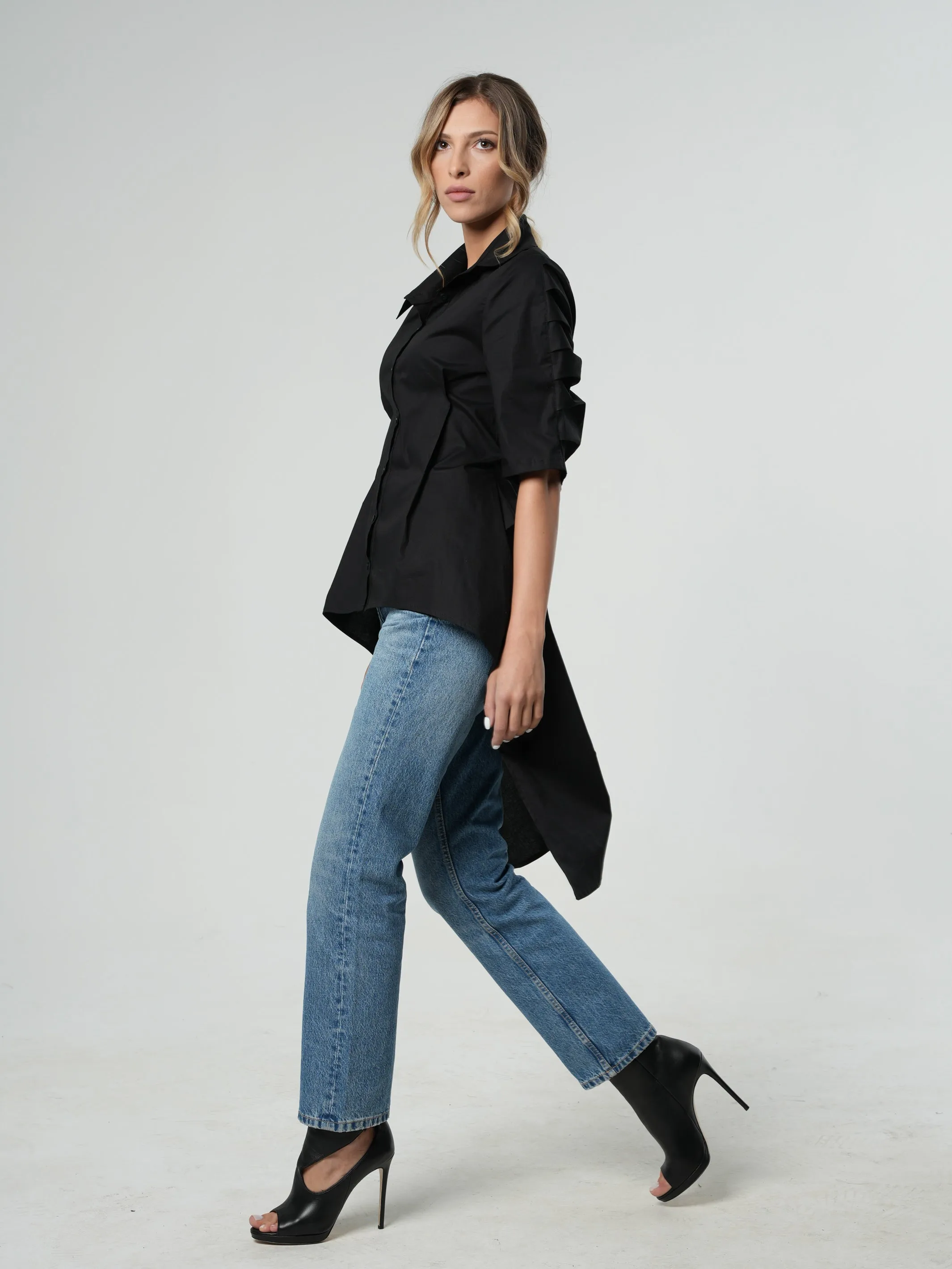 Asymmetric Shirt With Open Back In Black