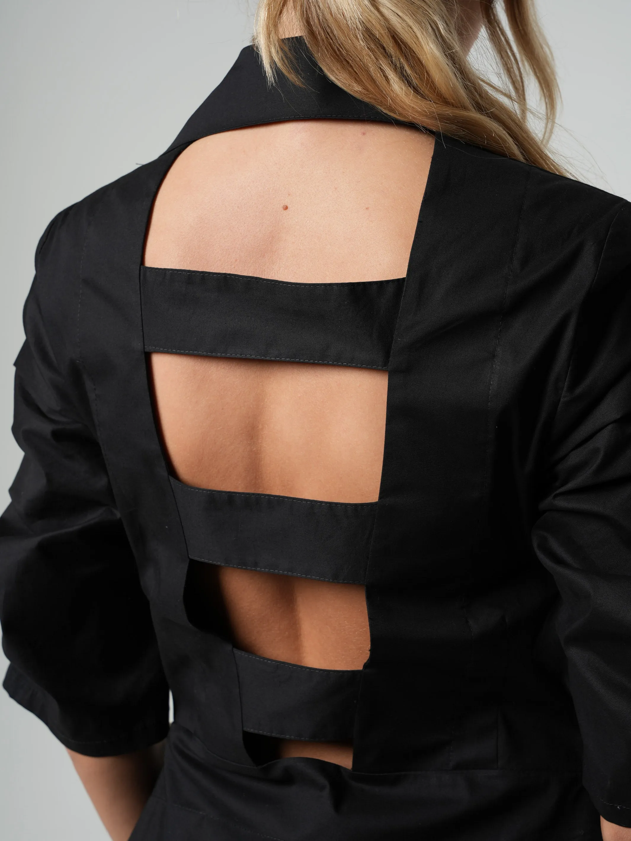 Asymmetric Shirt With Open Back In Black