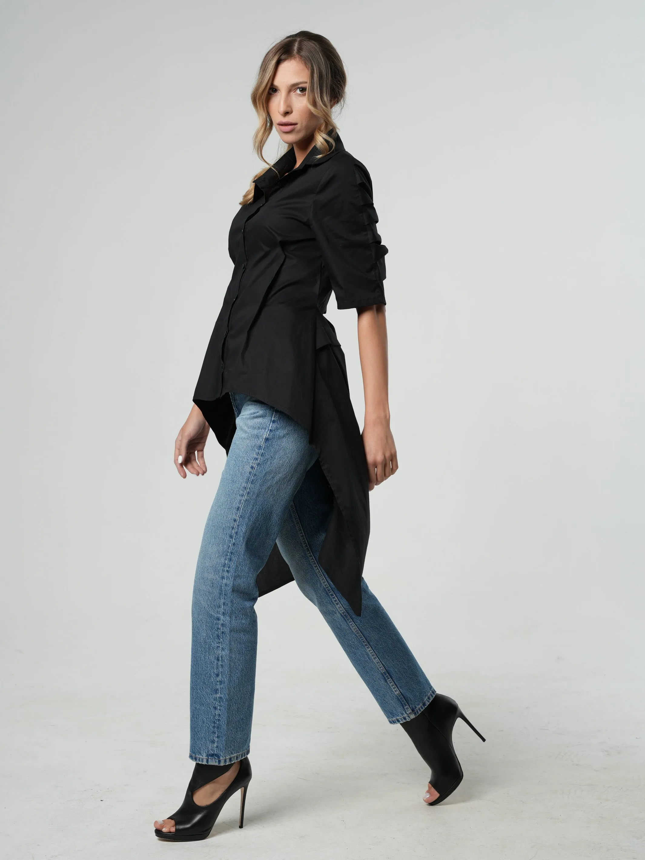 Asymmetric Shirt With Open Back In Black