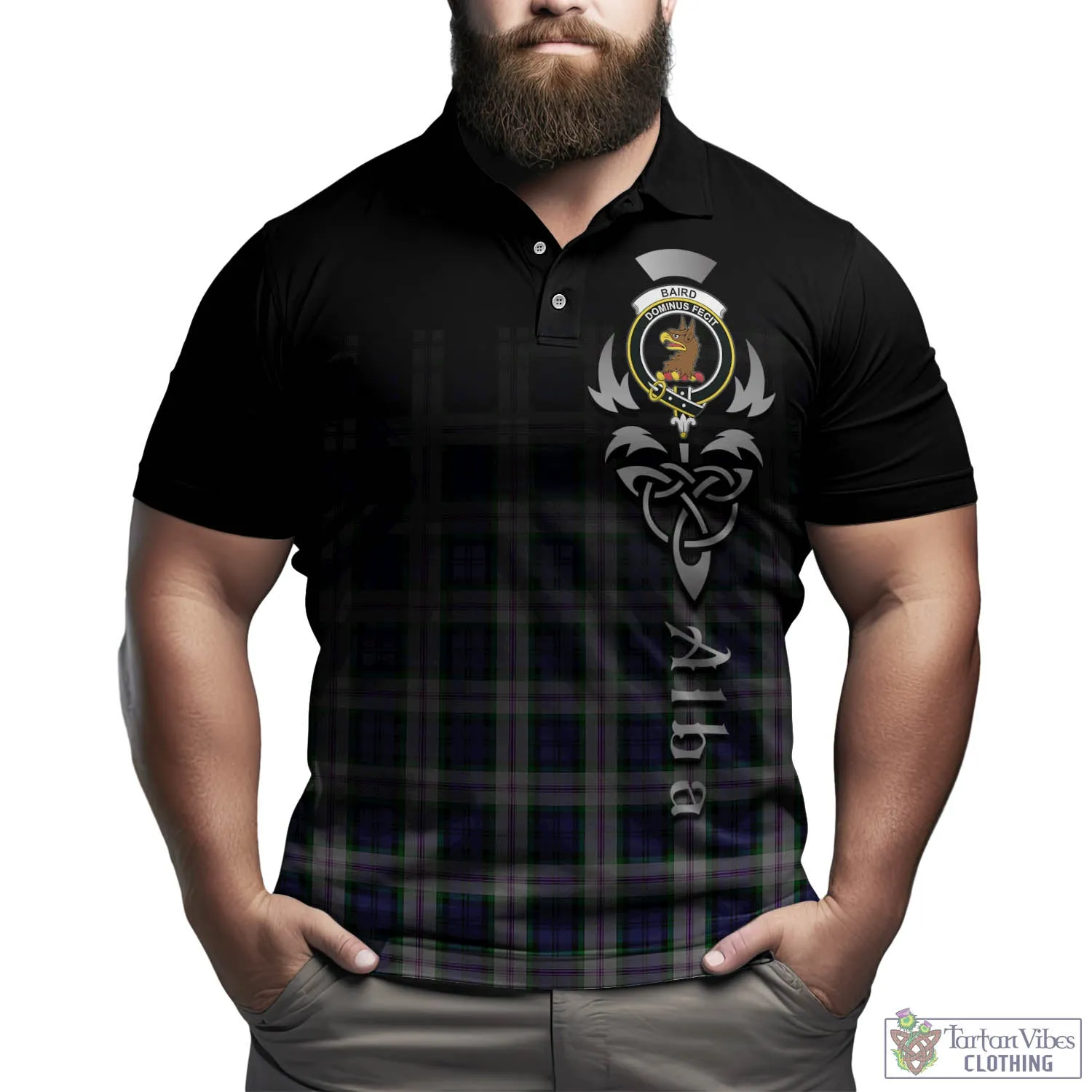 Baird Dress Tartan Polo Shirt Featuring Alba Gu Brath Family Crest Celtic Inspired