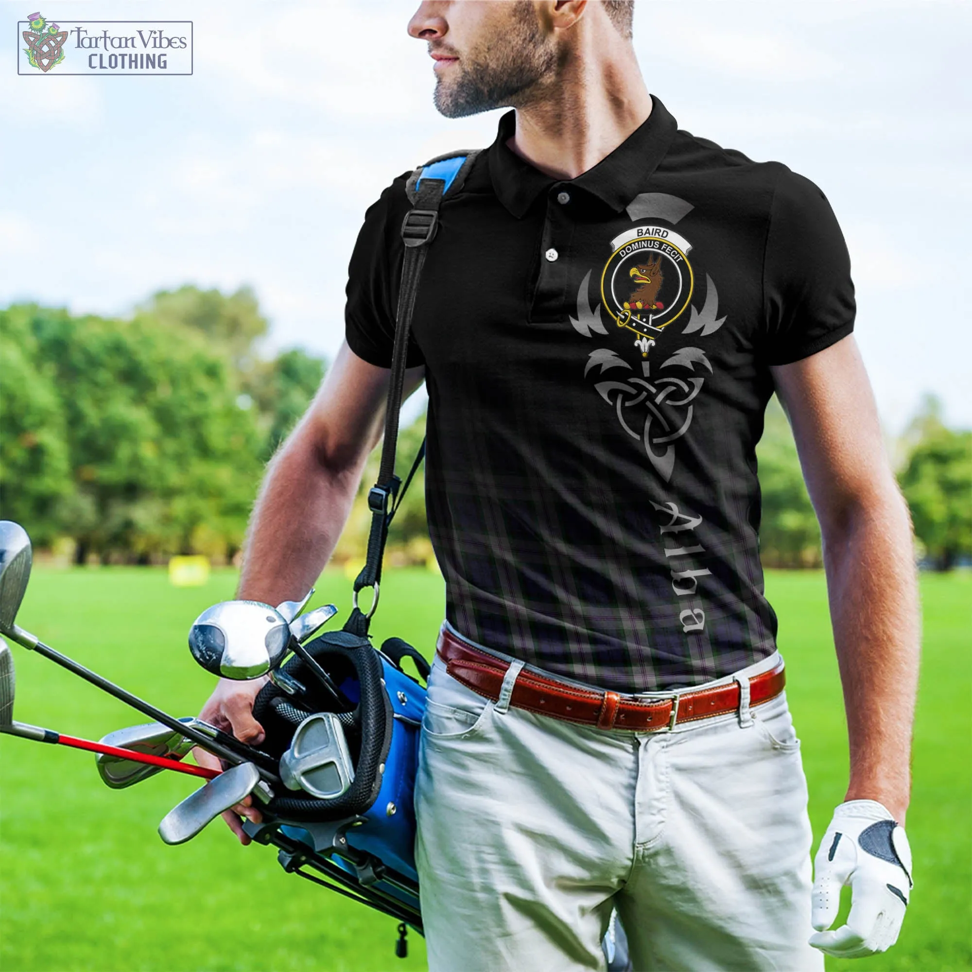 Baird Dress Tartan Polo Shirt Featuring Alba Gu Brath Family Crest Celtic Inspired