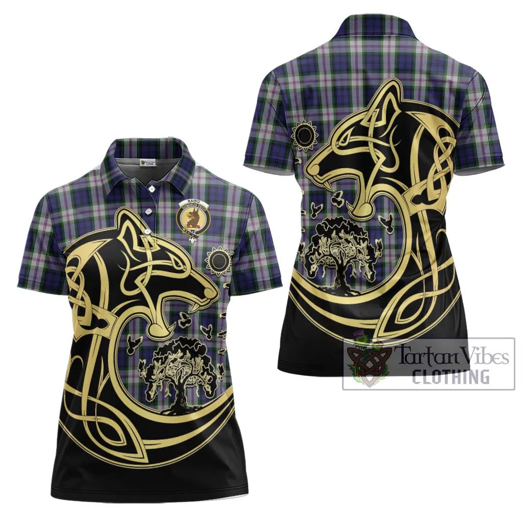 Baird Dress Tartan Women's Polo Shirt with Family Crest Celtic Wolf Style