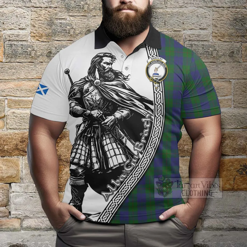 Barclay Tartan Clan Crest Polo Shirt with Highlander Warrior Celtic Style