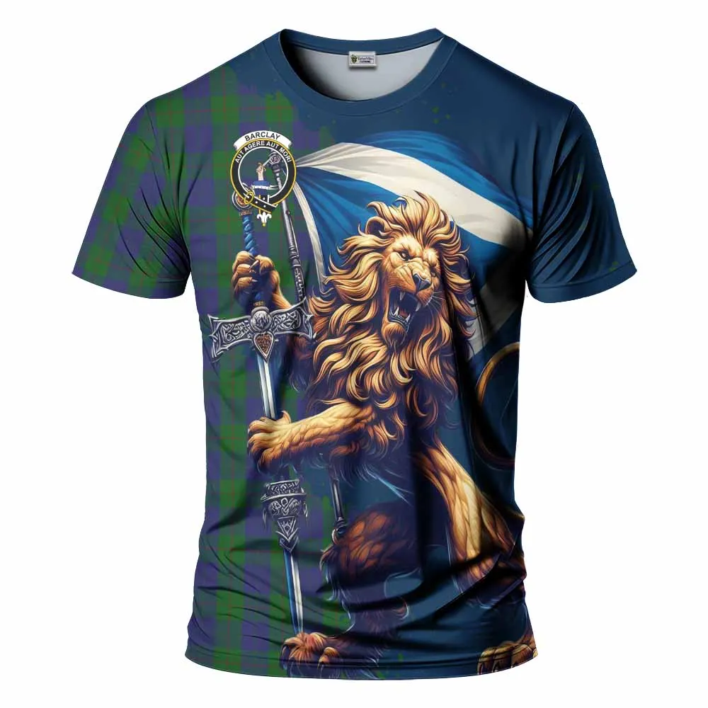 Barclay Tartan Family Crest T-Shirt with Scottish Majestic Lion