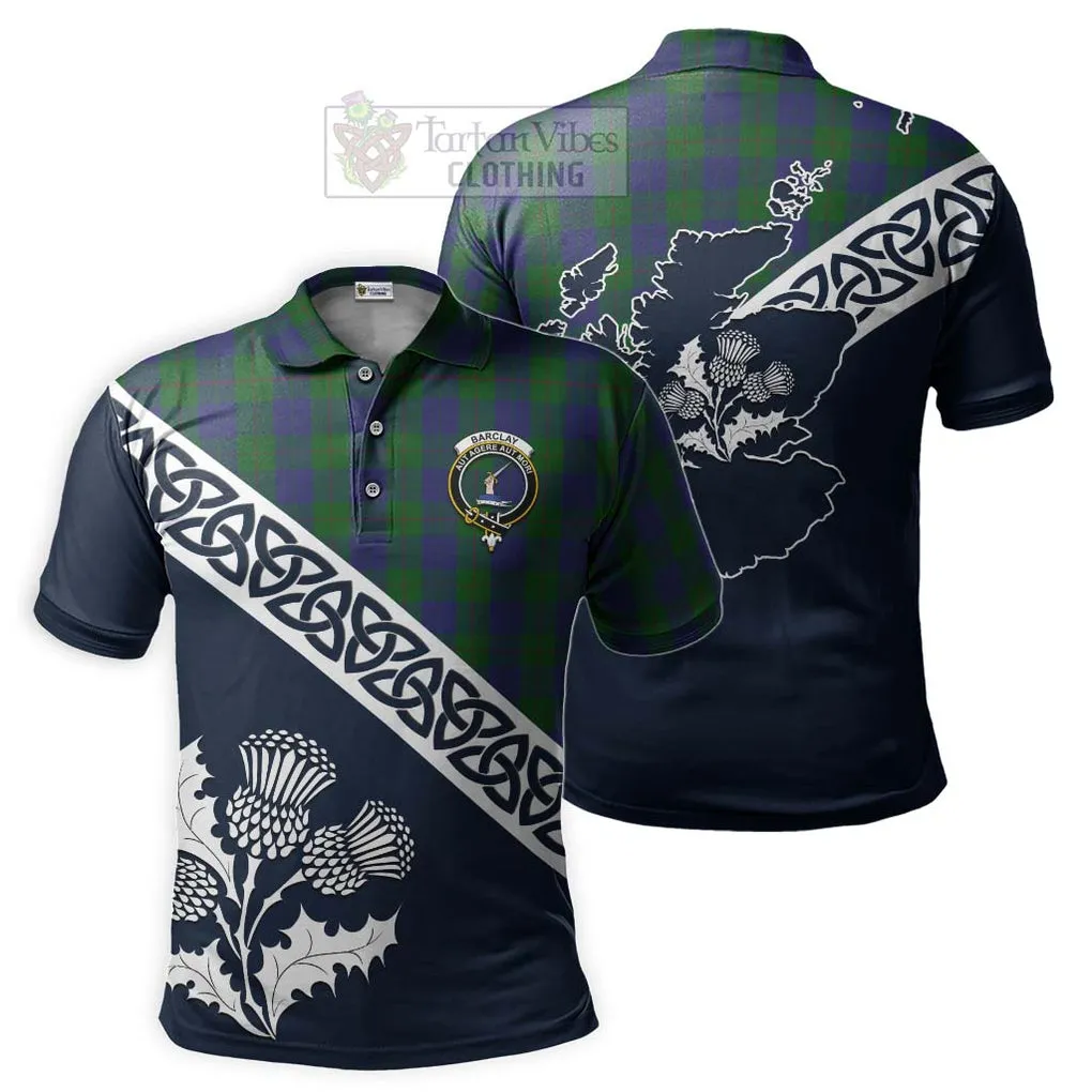 Barclay Tartan Polo Shirt Featuring Thistle and Scotland Map