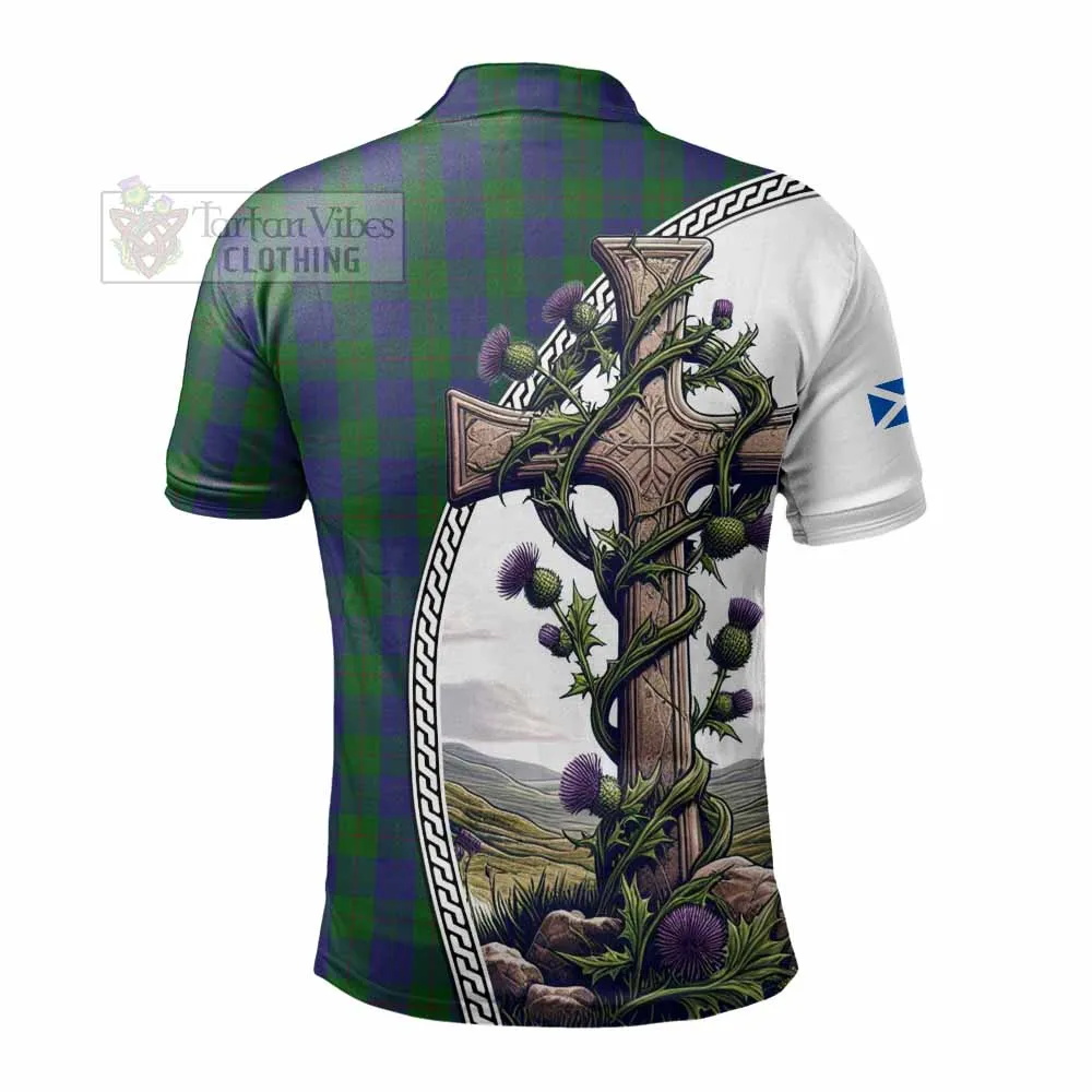 Barclay Tartan Polo Shirt with Family Crest and St. Andrew's Cross Accented by Thistle Vines