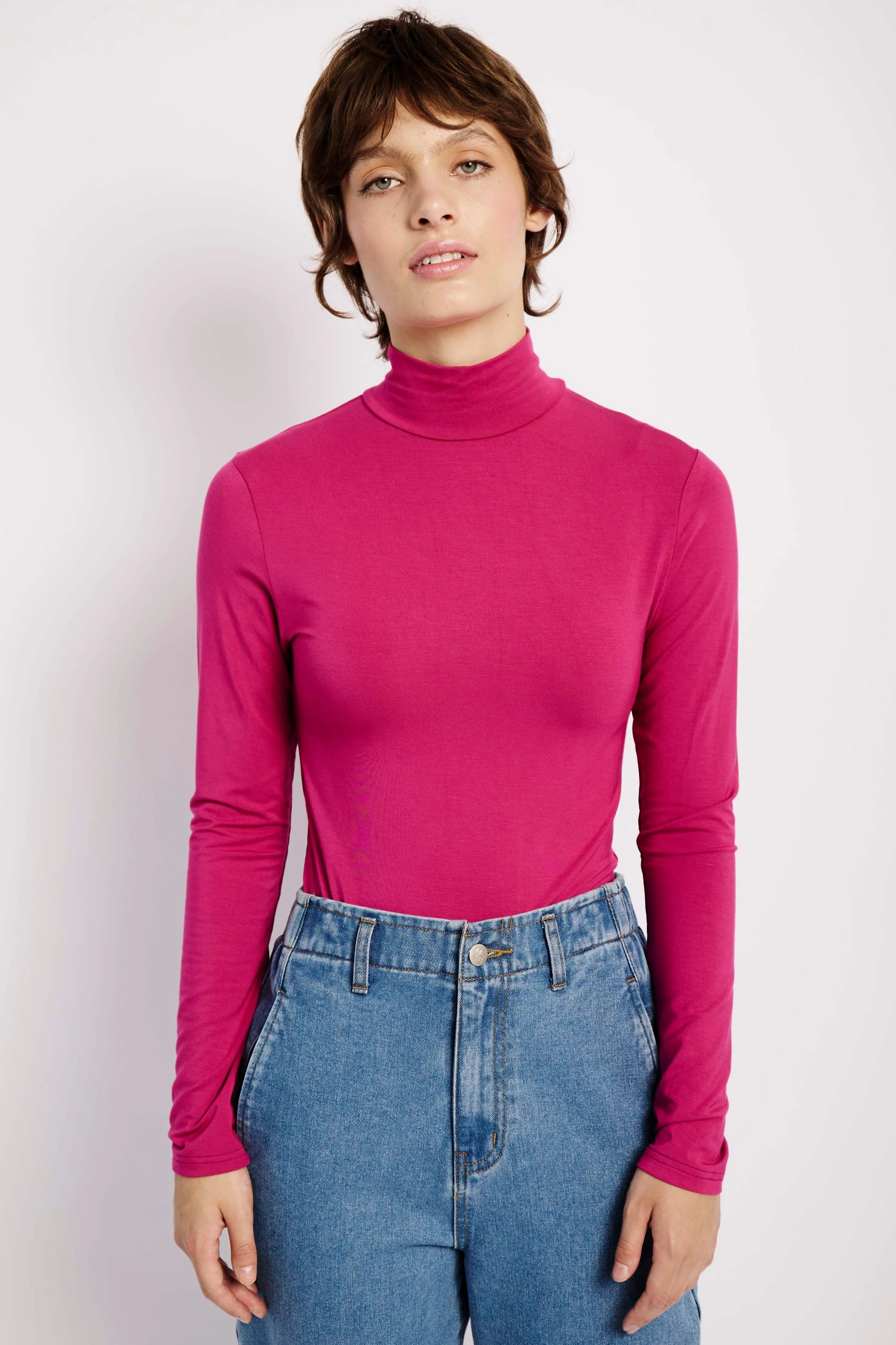 Basic Longsleeve Polo in Raspberry