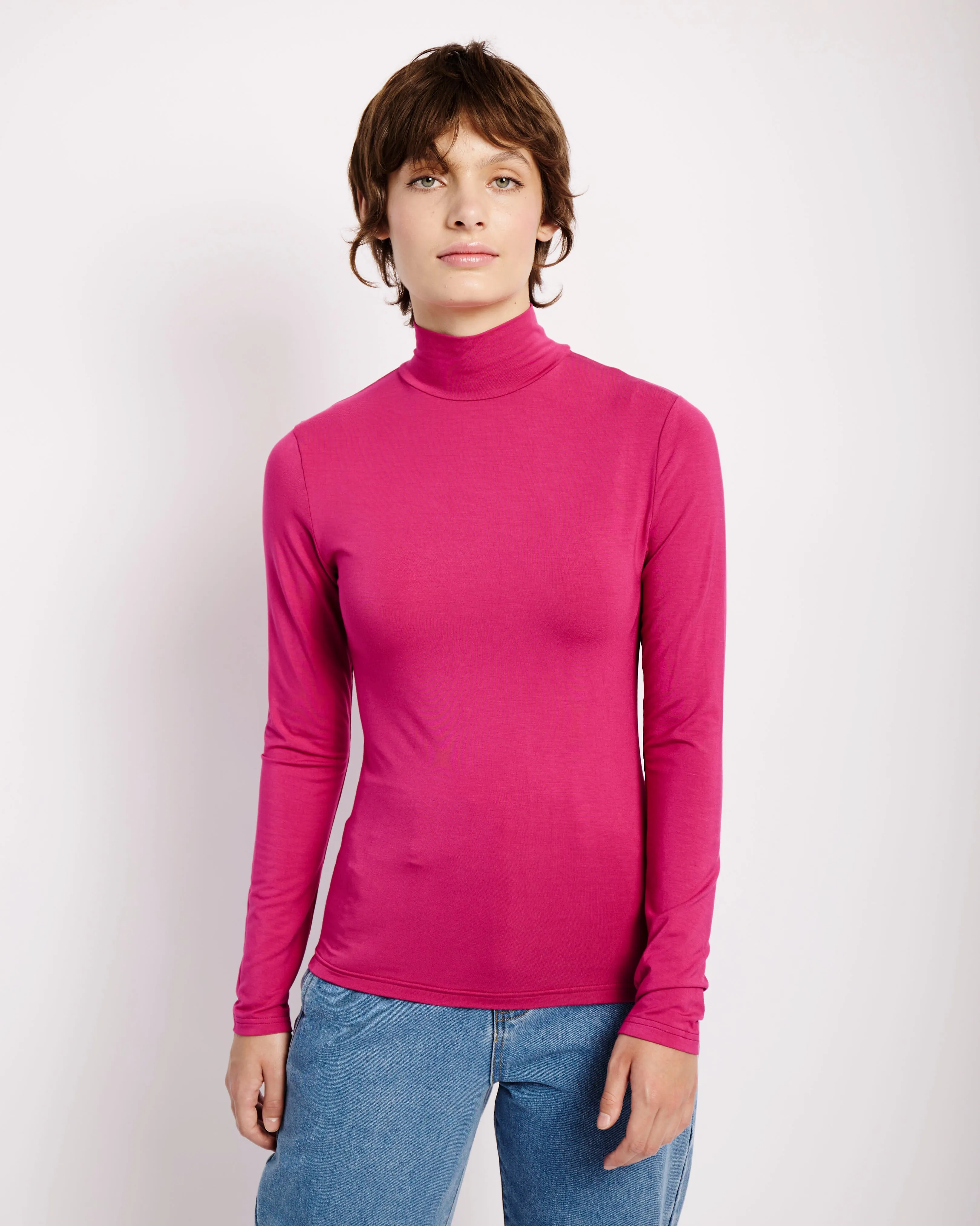 Basic Longsleeve Polo in Raspberry