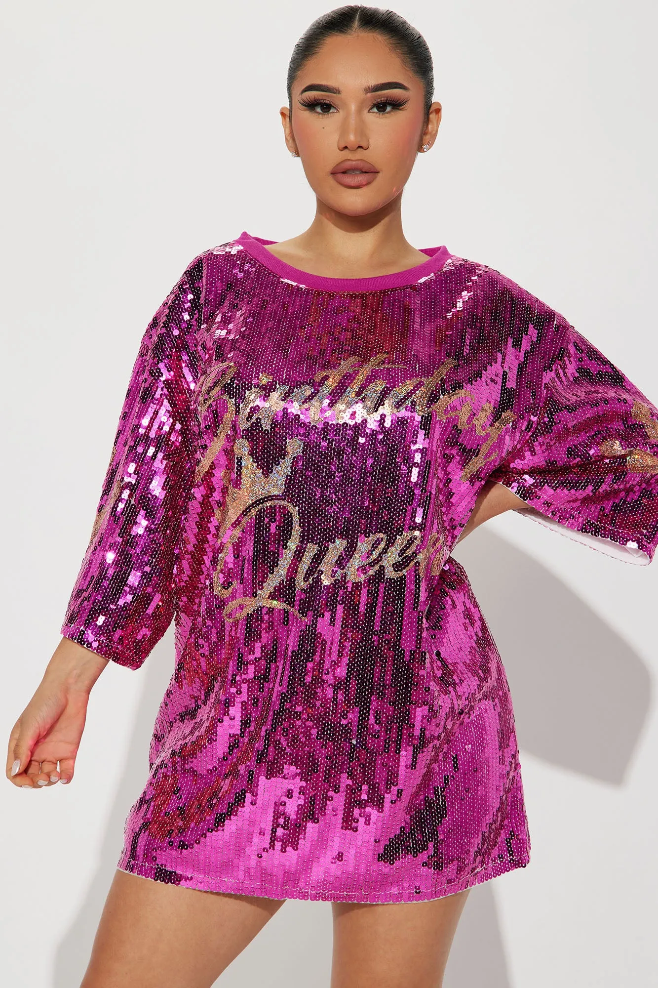 Birthday Queen Sequin Tunic - Hot Pink