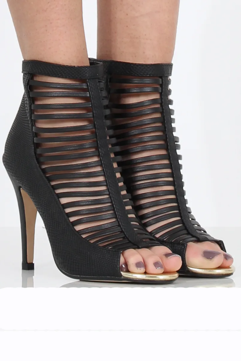 Black Caged Heels - Janet