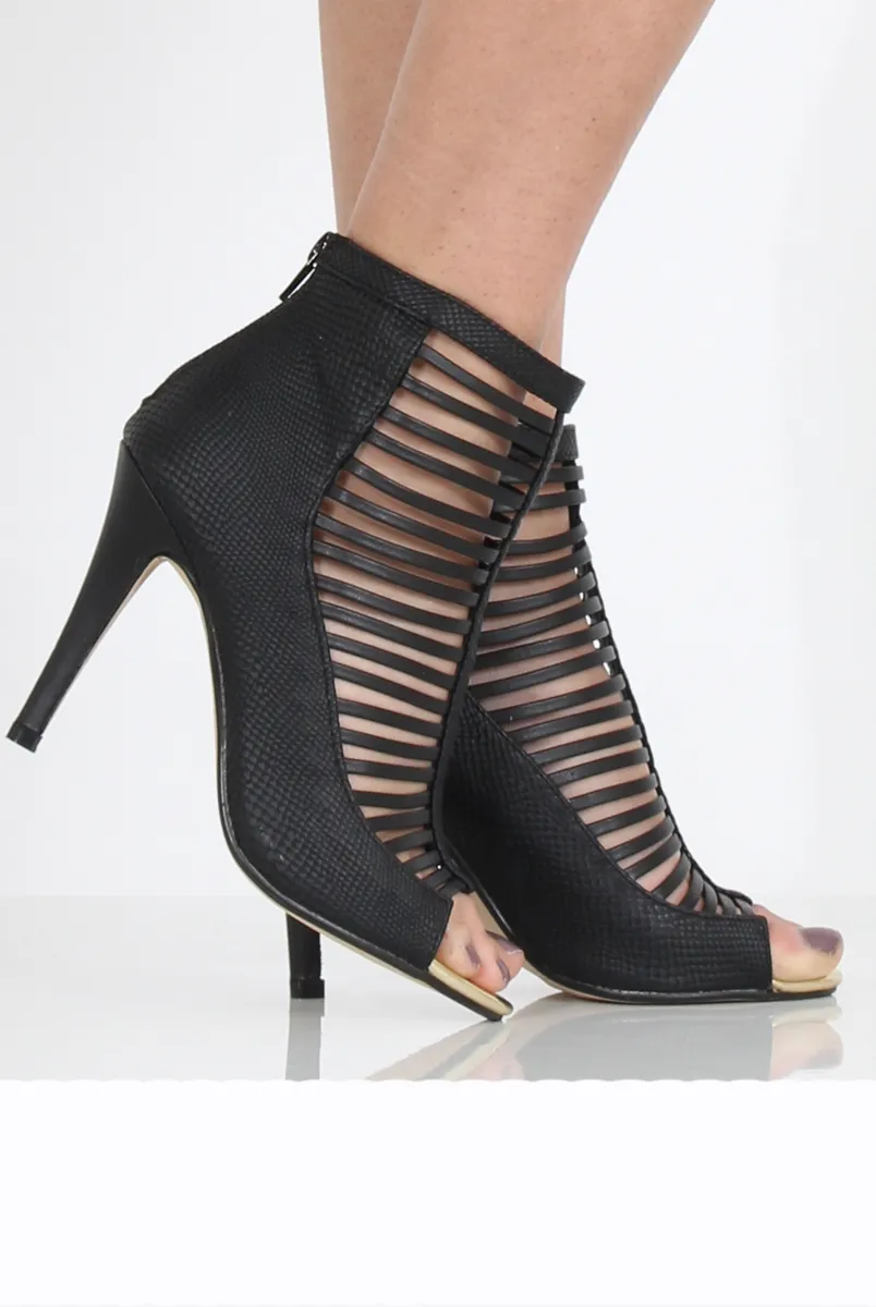 Black Caged Heels - Janet