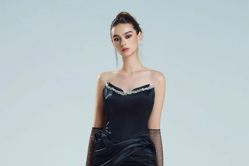 Black Crystal Embellished Neckline Corset Dress