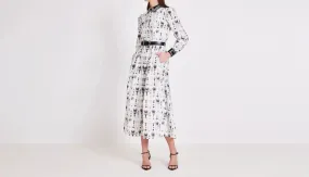 Black Printed Cotton With Metal Studs Midi Dress