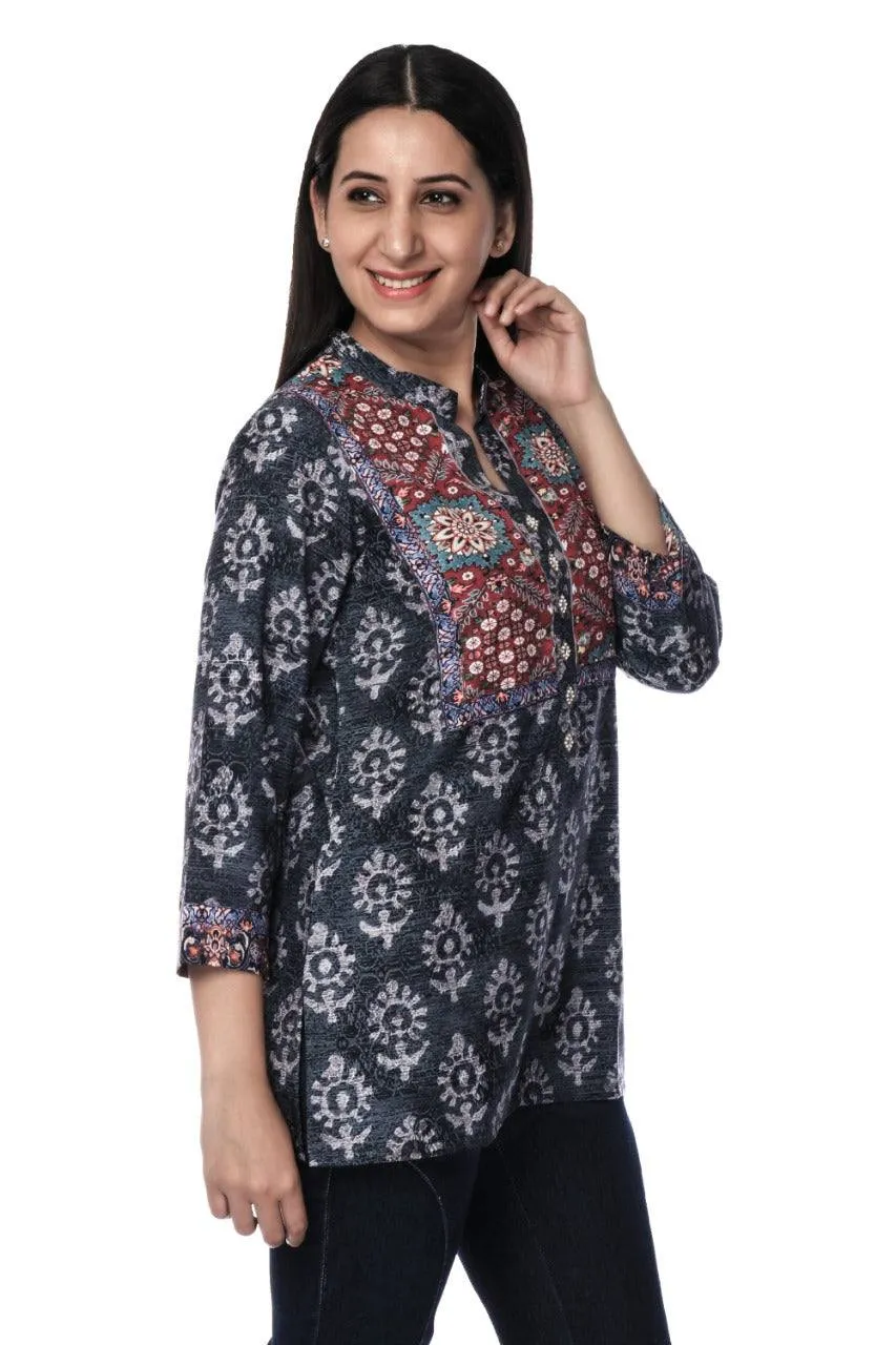 Black Printed Modal Silk Tunic