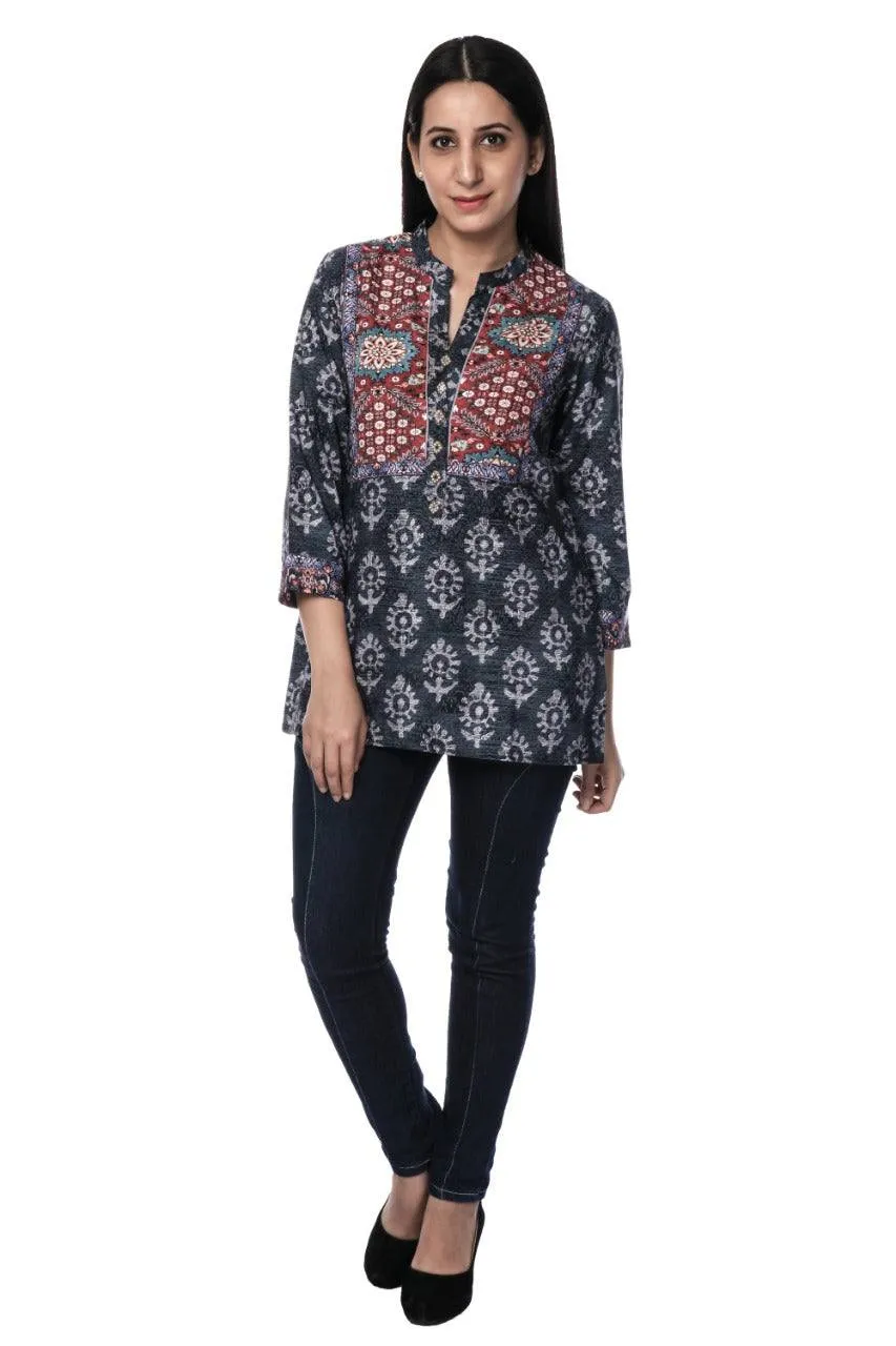 Black Printed Modal Silk Tunic