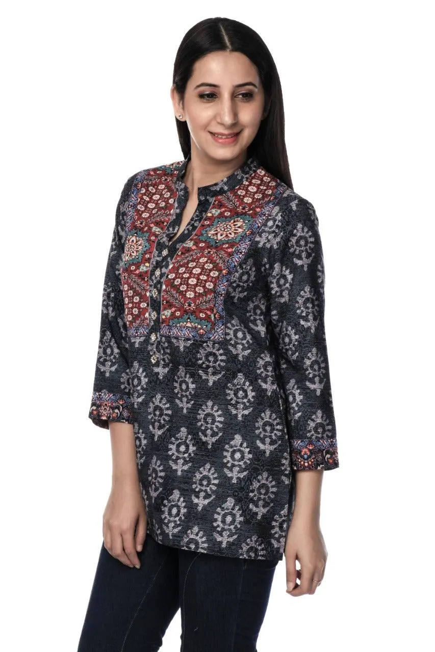 Black Printed Modal Silk Tunic