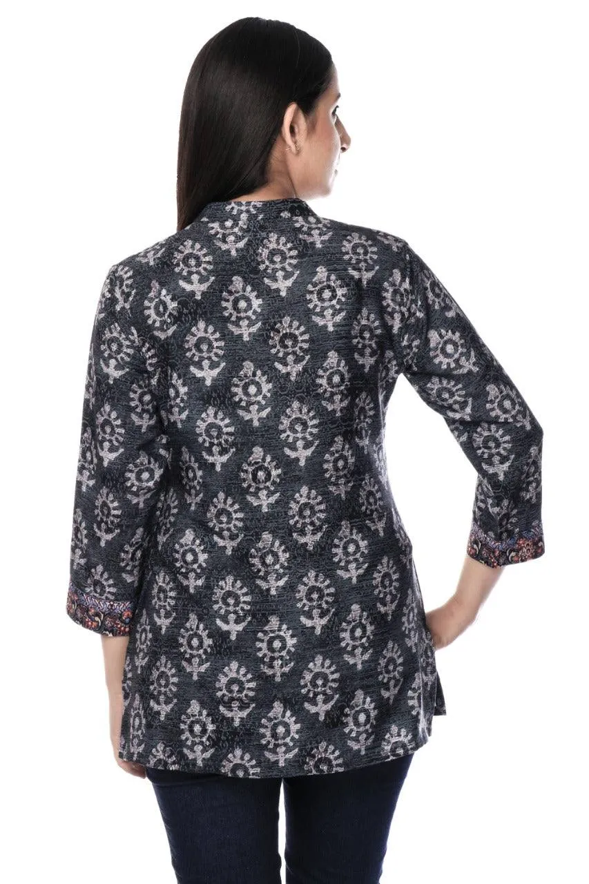 Black Printed Modal Silk Tunic