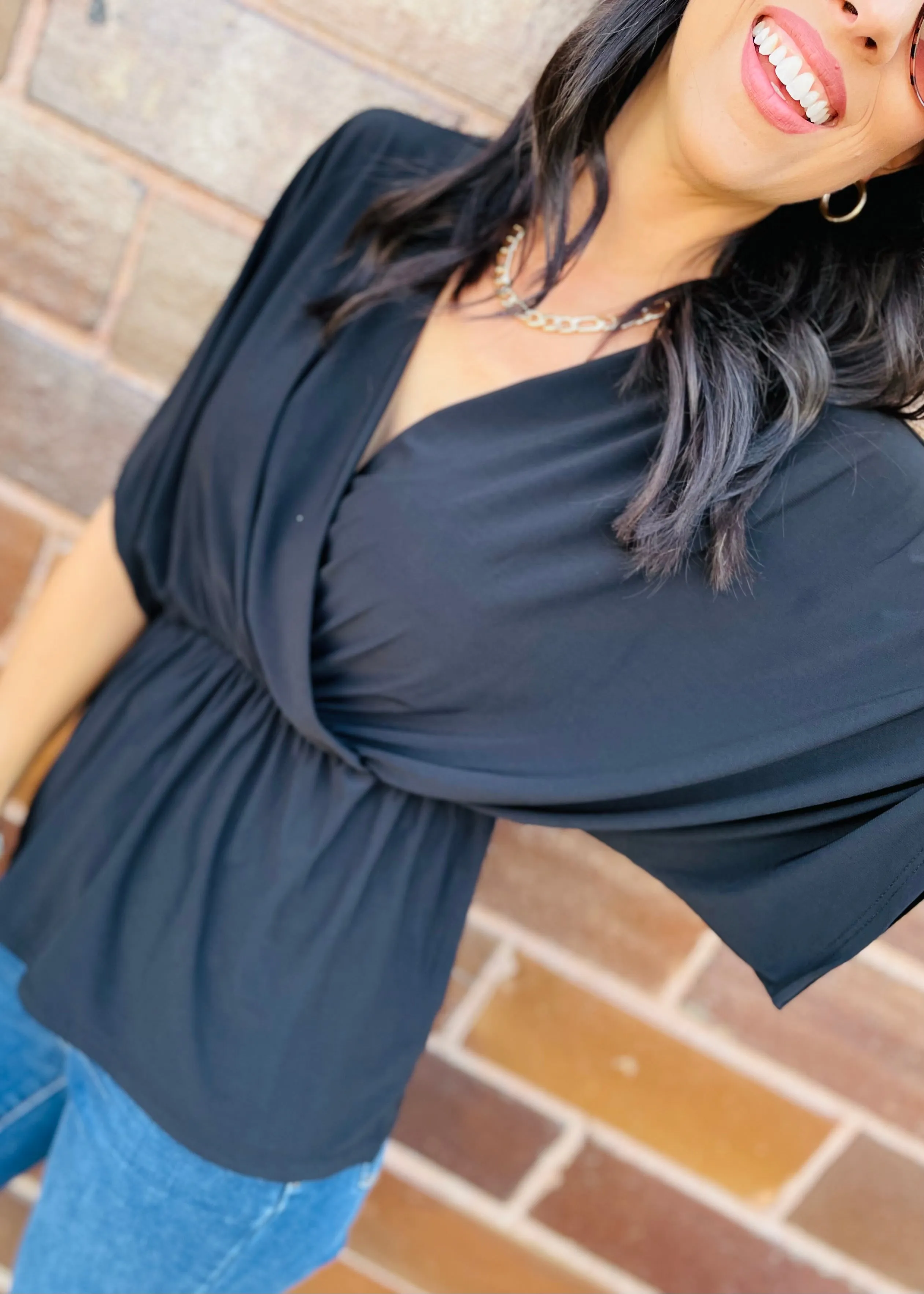 Black Tunic Wrap Top