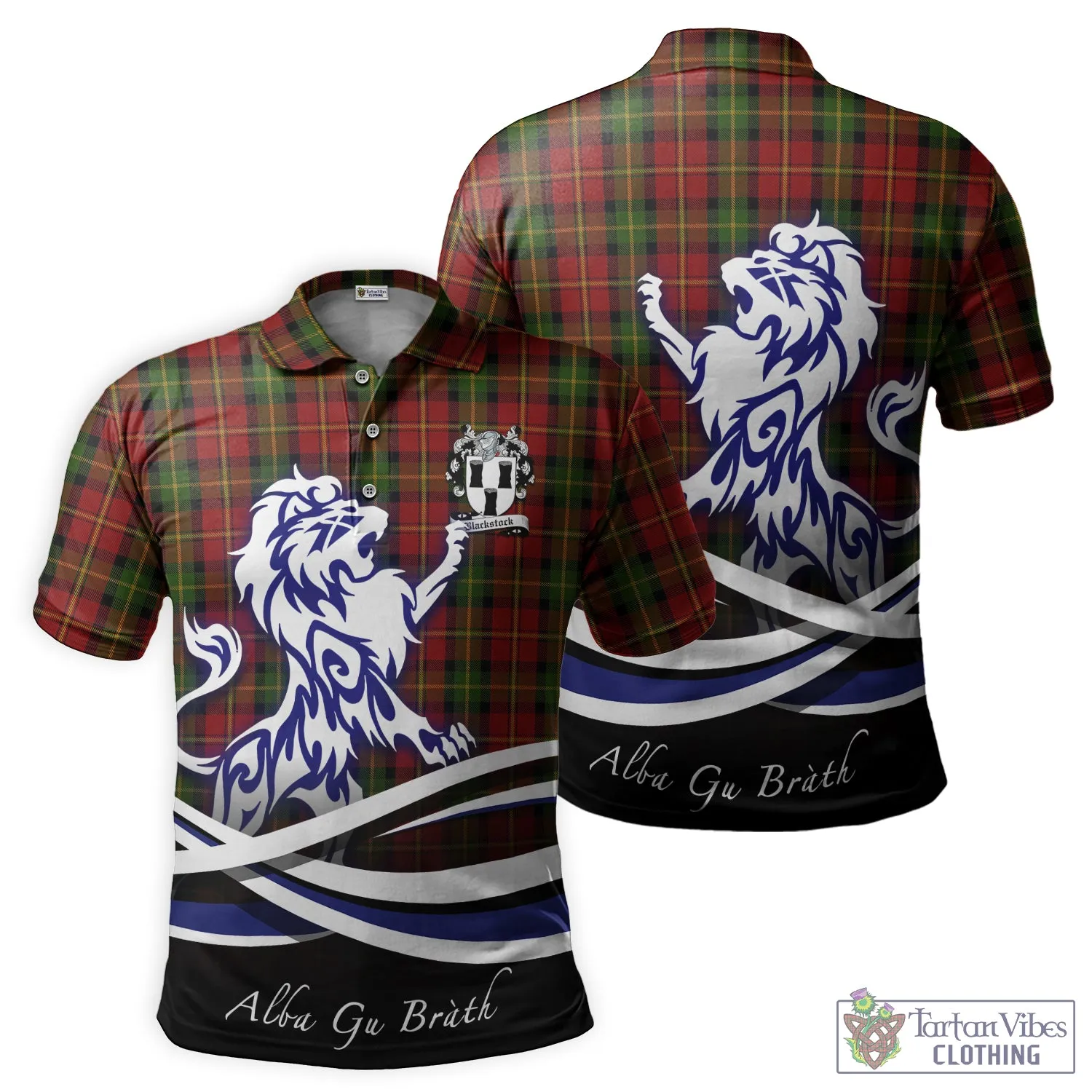 Blackstock Red Dress Tartan Polo Shirt with Alba Gu Brath Regal Lion Emblem