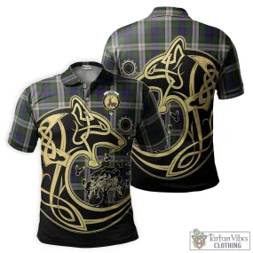 Blair Dress Tartan Polo Shirt with Family Crest Celtic Wolf Style