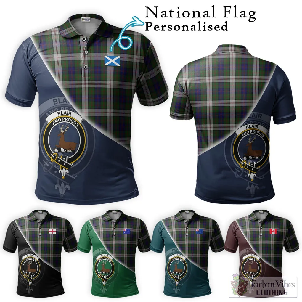 Blair Dress Tartan Polo Shirt with Personalised National Flag and Family Crest Half Style