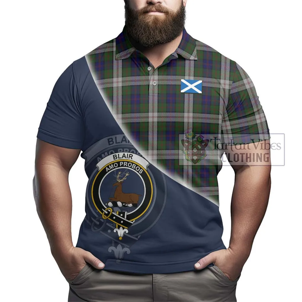 Blair Dress Tartan Polo Shirt with Personalised National Flag and Family Crest Half Style