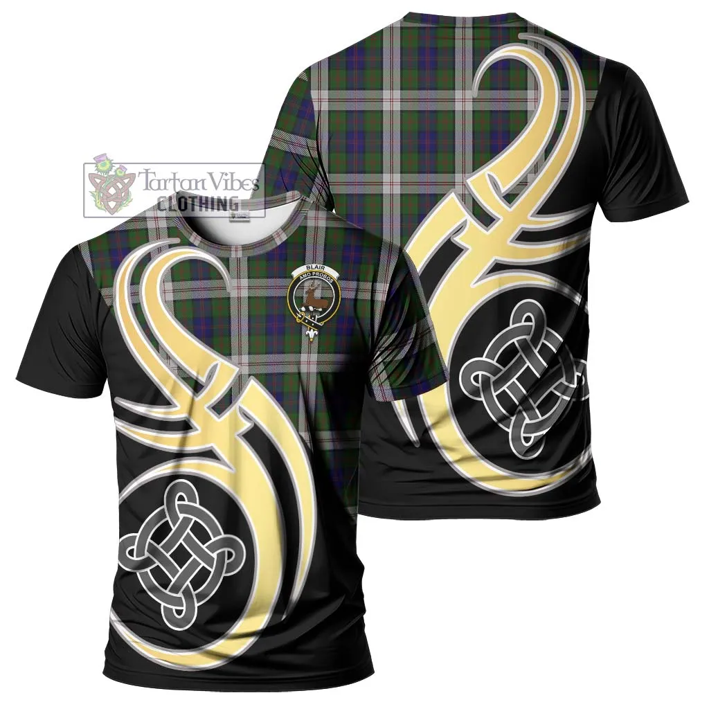 Blair Dress Tartan T-Shirt with Family Crest and Celtic Symbol Style