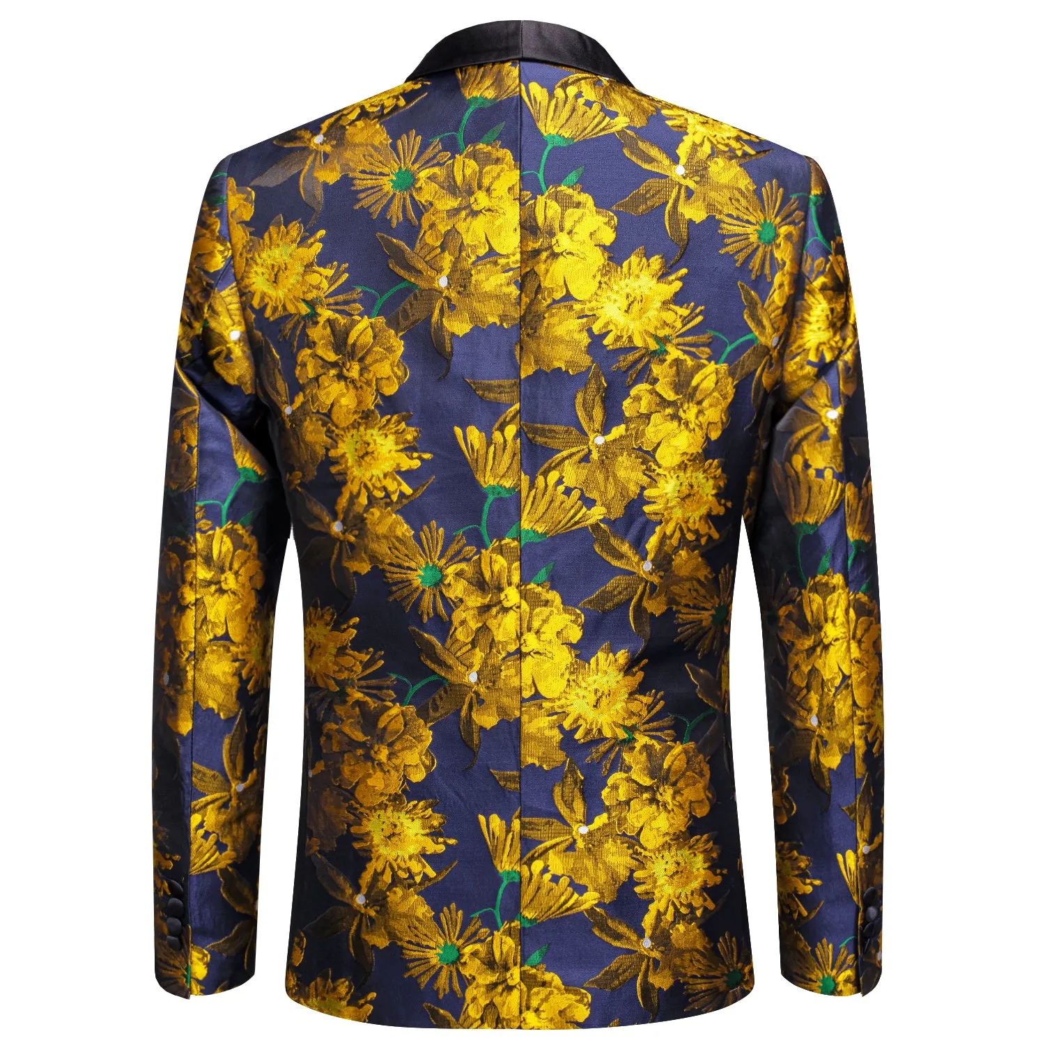 Blue Golden Embroidered Floral Men's Suit for Party