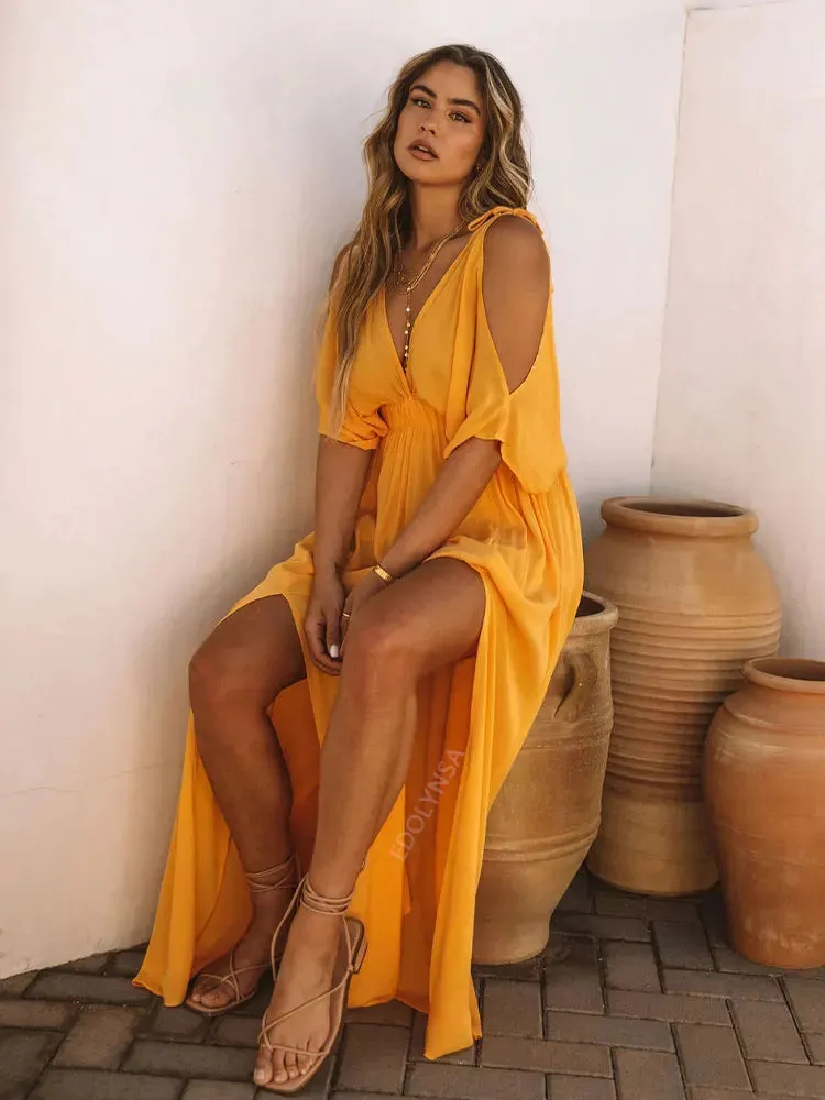 Boho Summer Chiffon V-Neck Tunic Dress