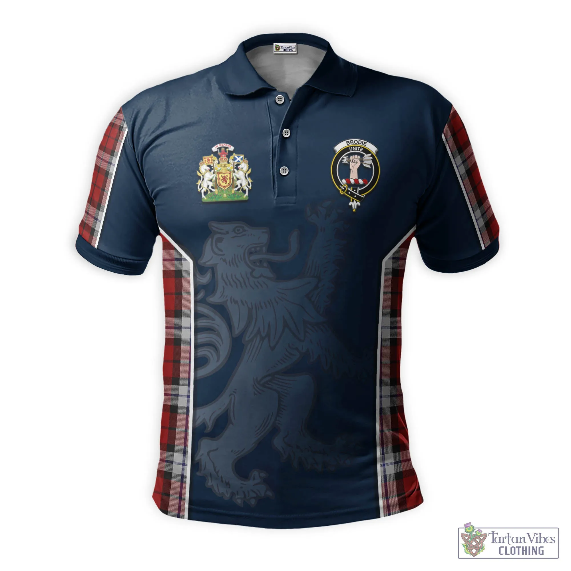 Brodie Dress Tartan Men's Polo Shirt with Family Crest and Lion Rampant Vibes Sport Style