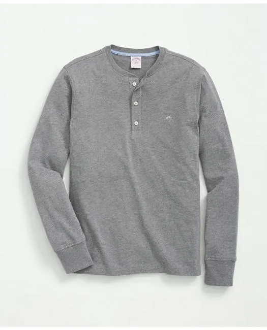 Brooks Brothers Men's Cotton Henley Long-Sleeve T-Shirt Grey