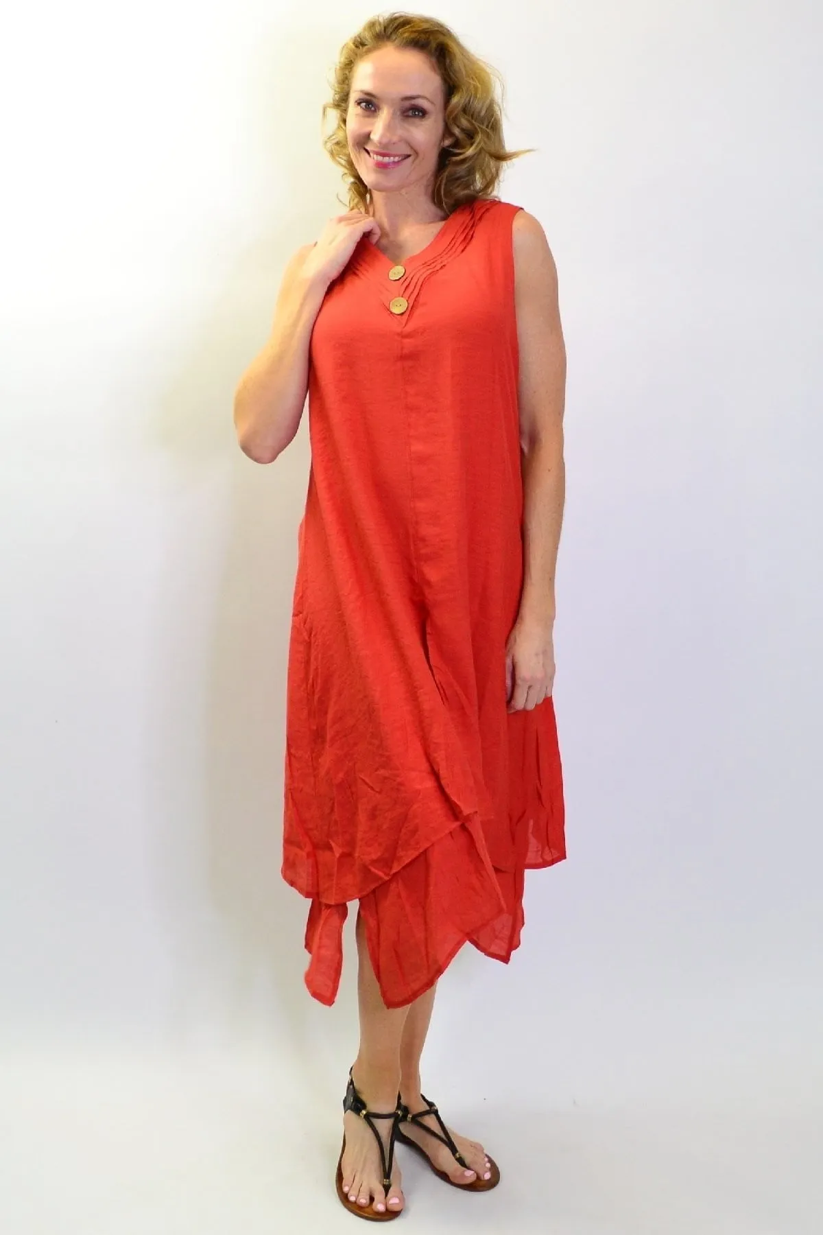 Burnt Orange Sleeveless Button Tunic Dress