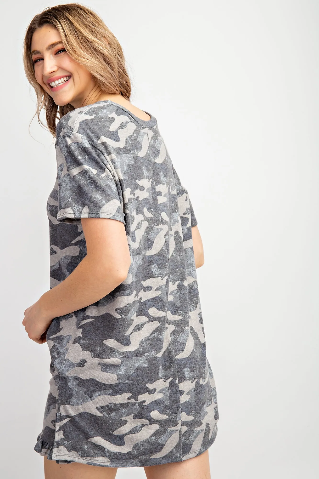 Camouflage Short Sleeve Top, Grey