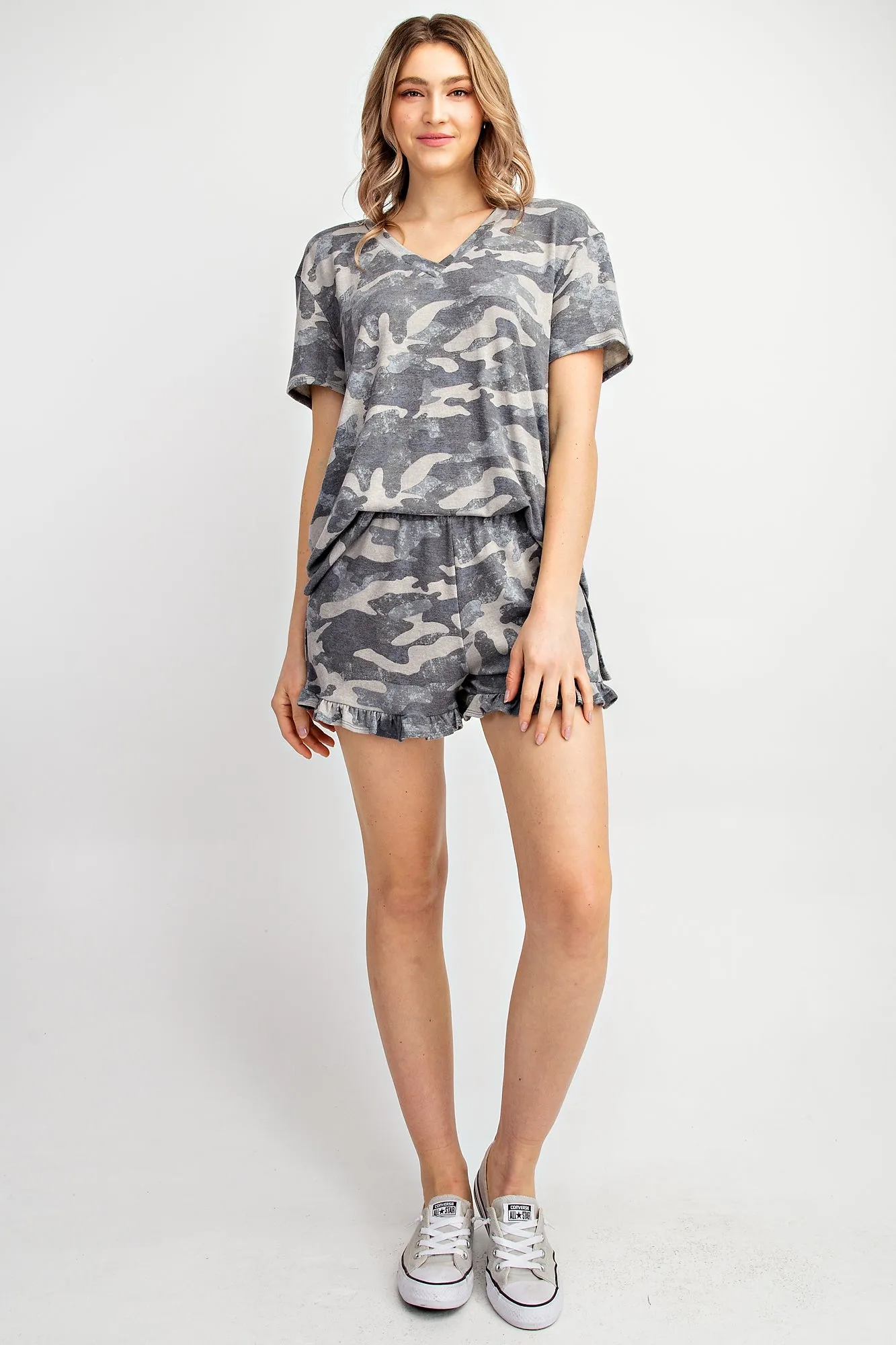 Camouflage Short Sleeve Top, Grey