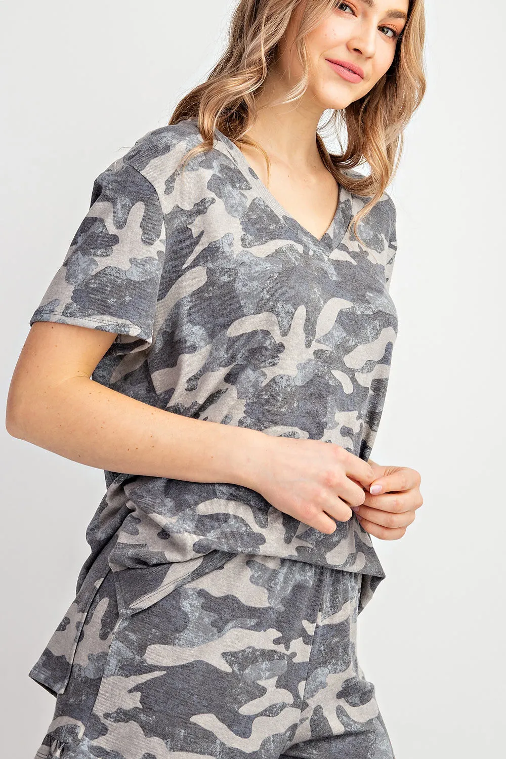 Camouflage Short Sleeve Top, Grey