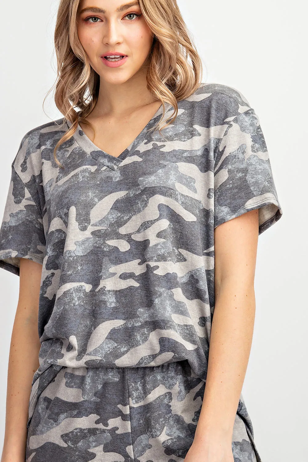 Camouflage Short Sleeve Top, Grey